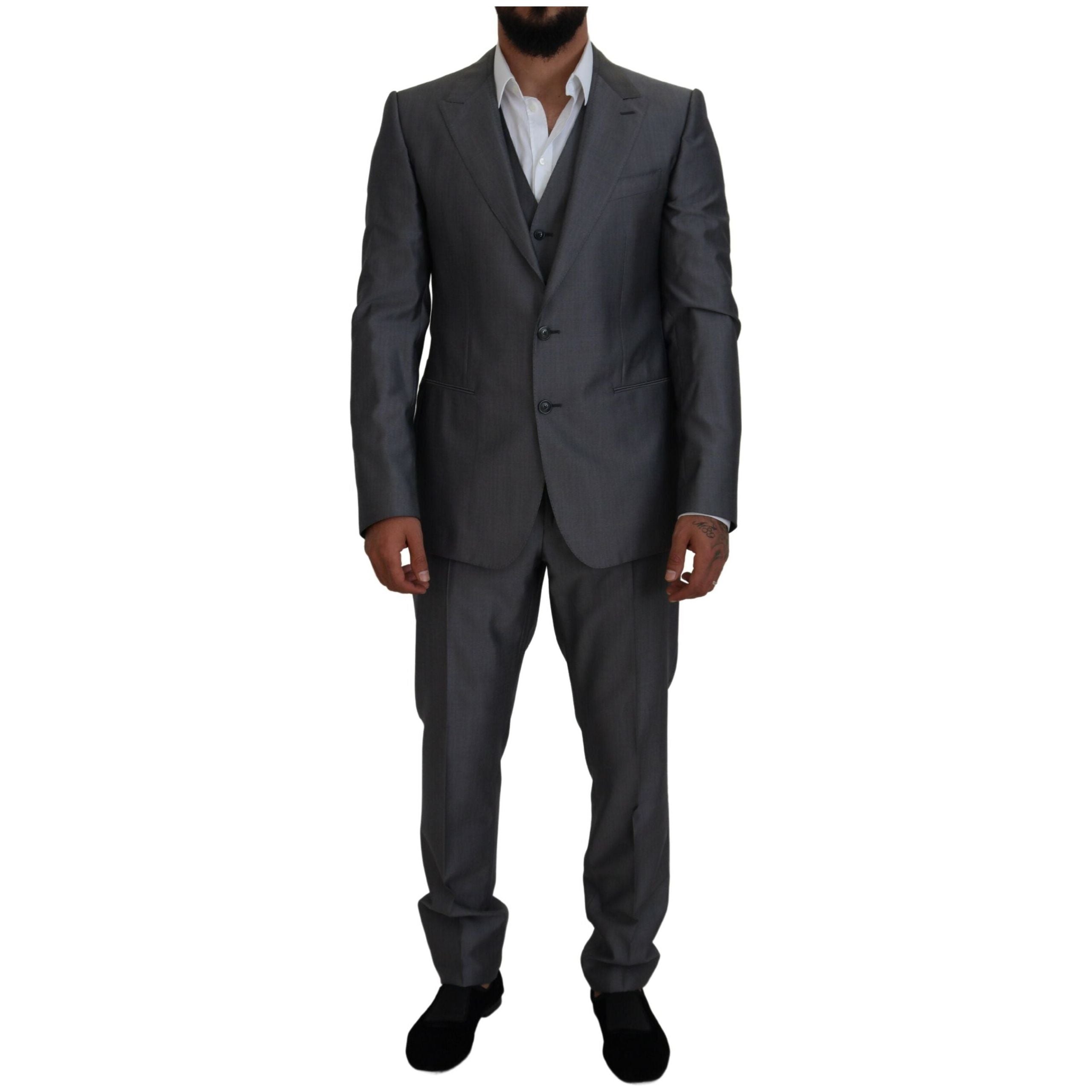 Dolce & Gabbana Gray Silk Wool Suit Ensemble
