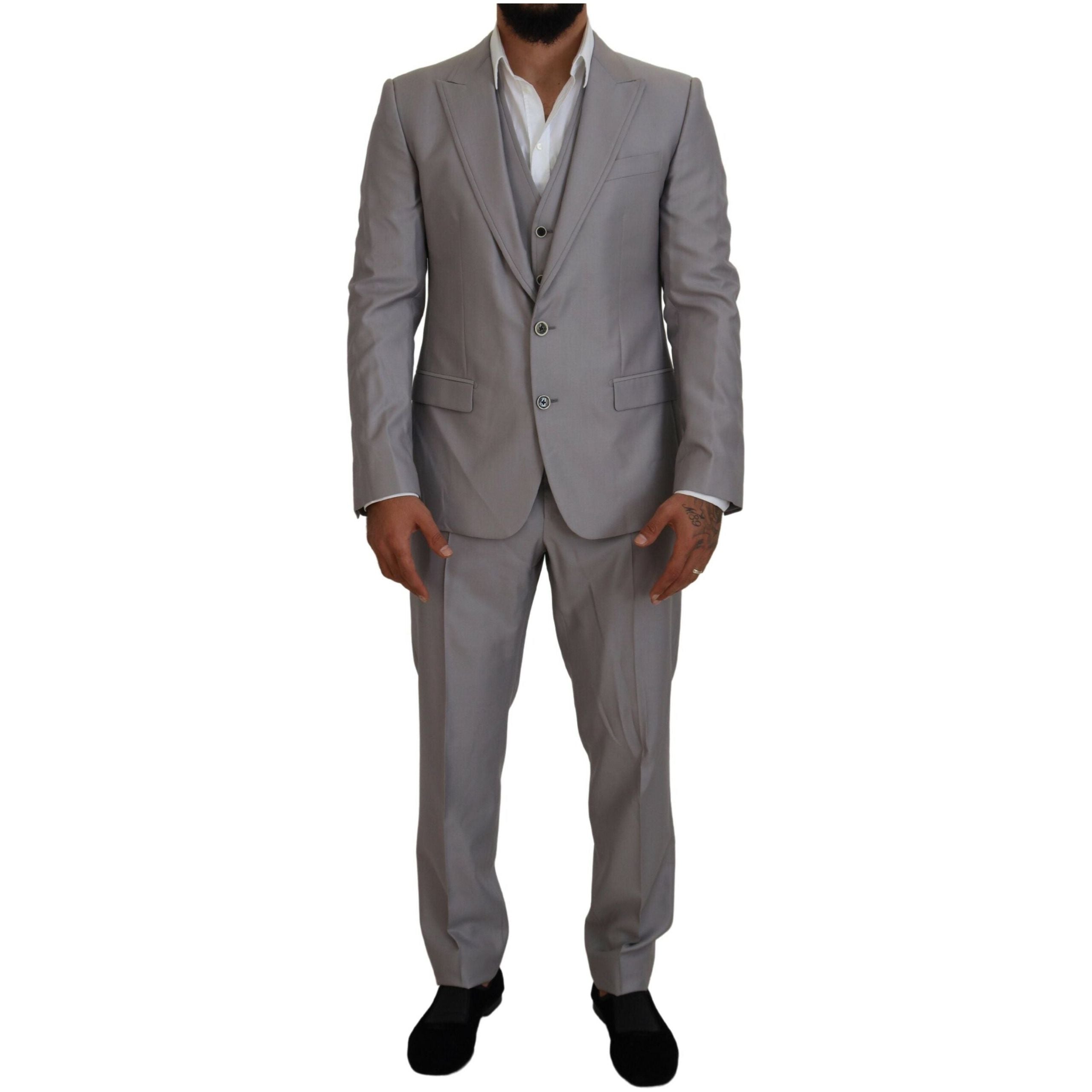 Dolce & Gabbana Silver Wool Three-Piece Suit