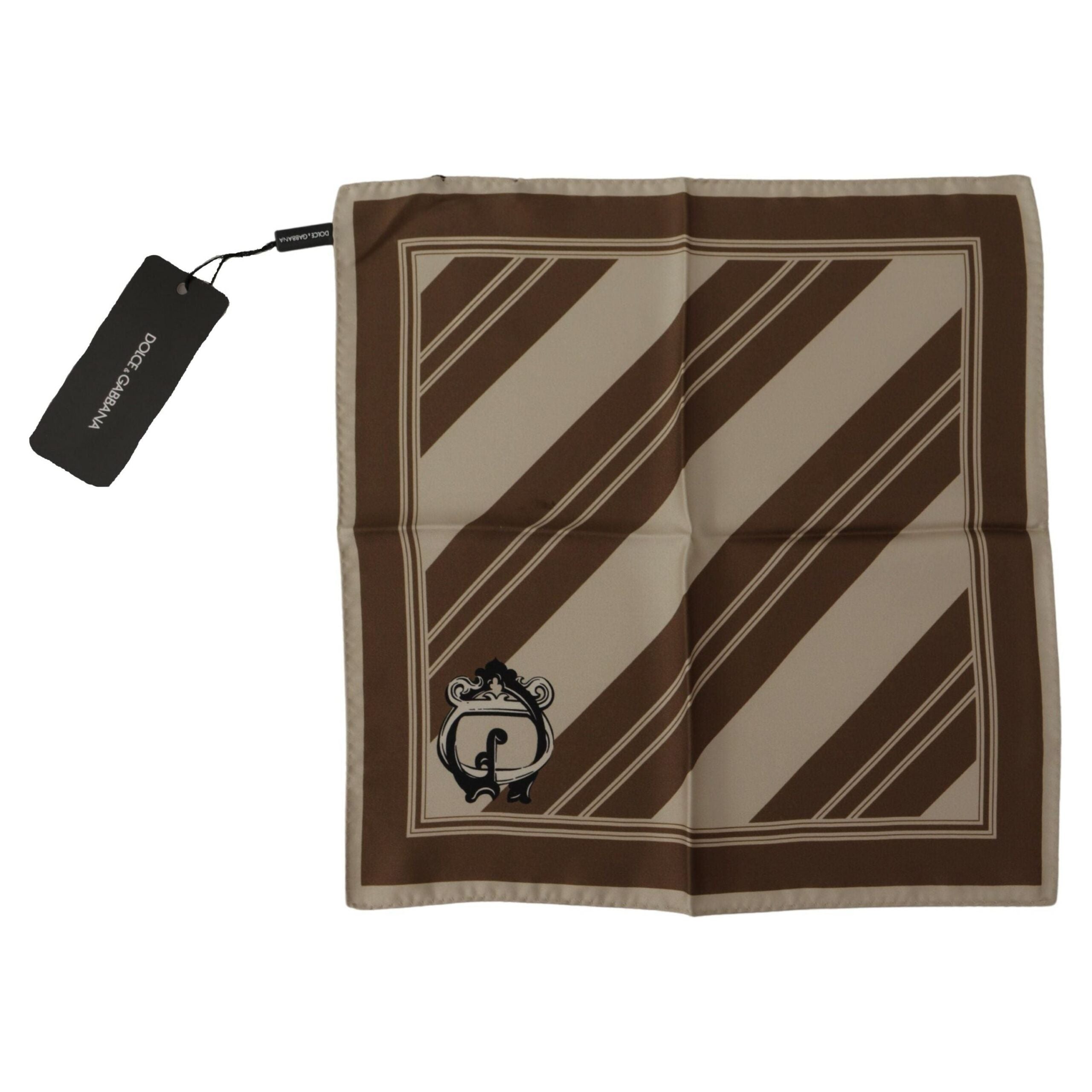 Dolce & Gabbana Brown Striped Silk Scarf for Sophistication