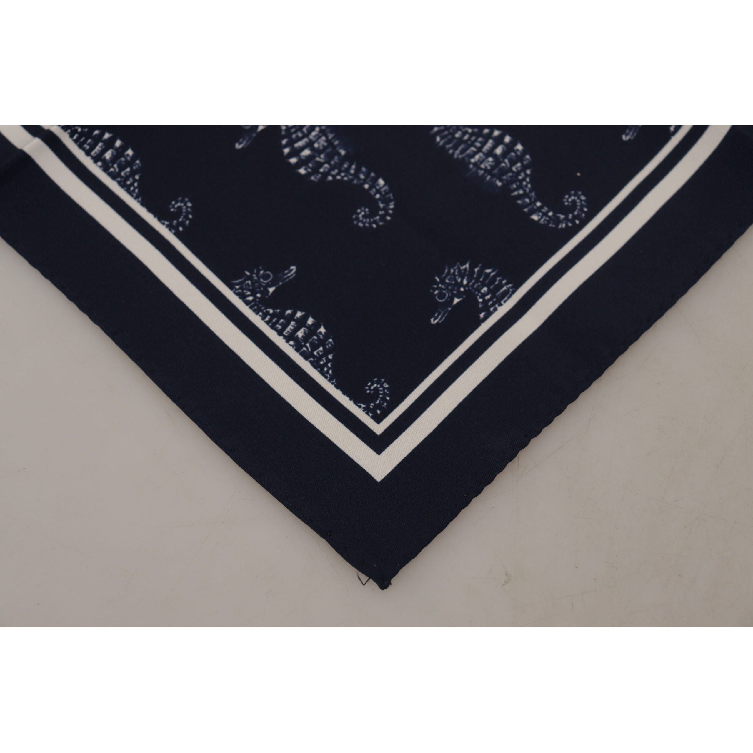 Dolce & Gabbana Blue Silk Scarf with Seahorse Print