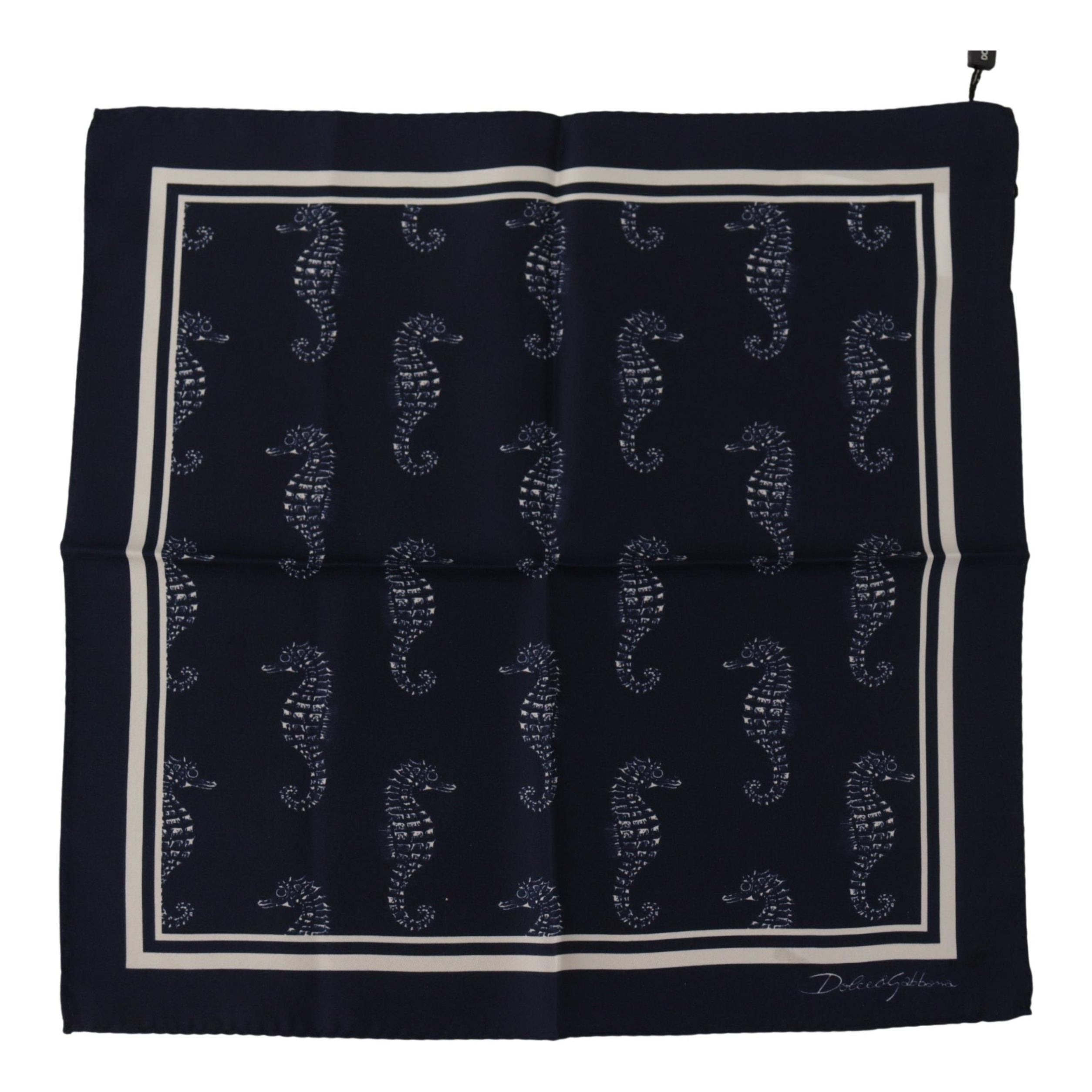 Dolce & Gabbana Blue Silk Scarf with Seahorse Print