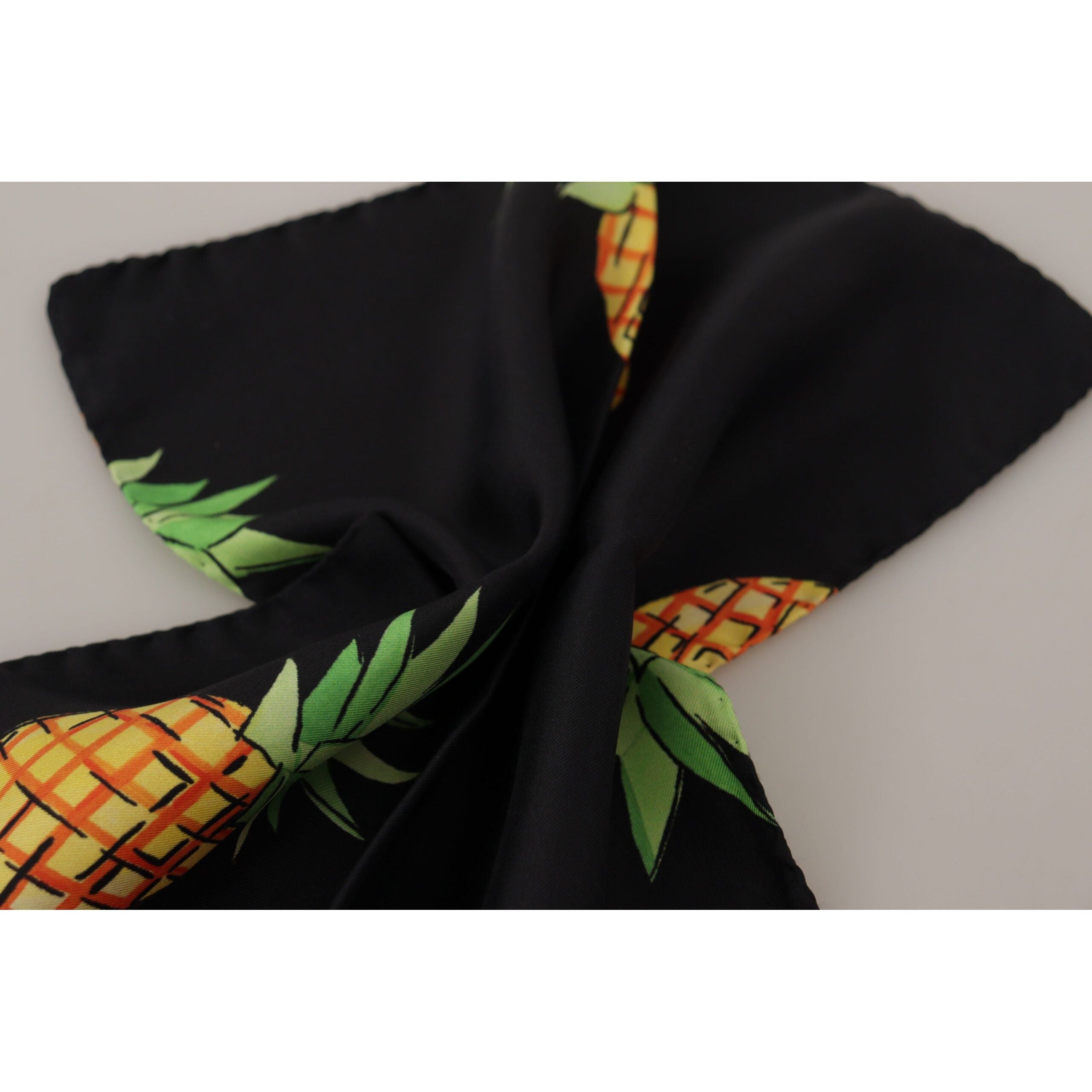 Dolce & Gabbana Black Silk Square Scarf with Pineapple Print