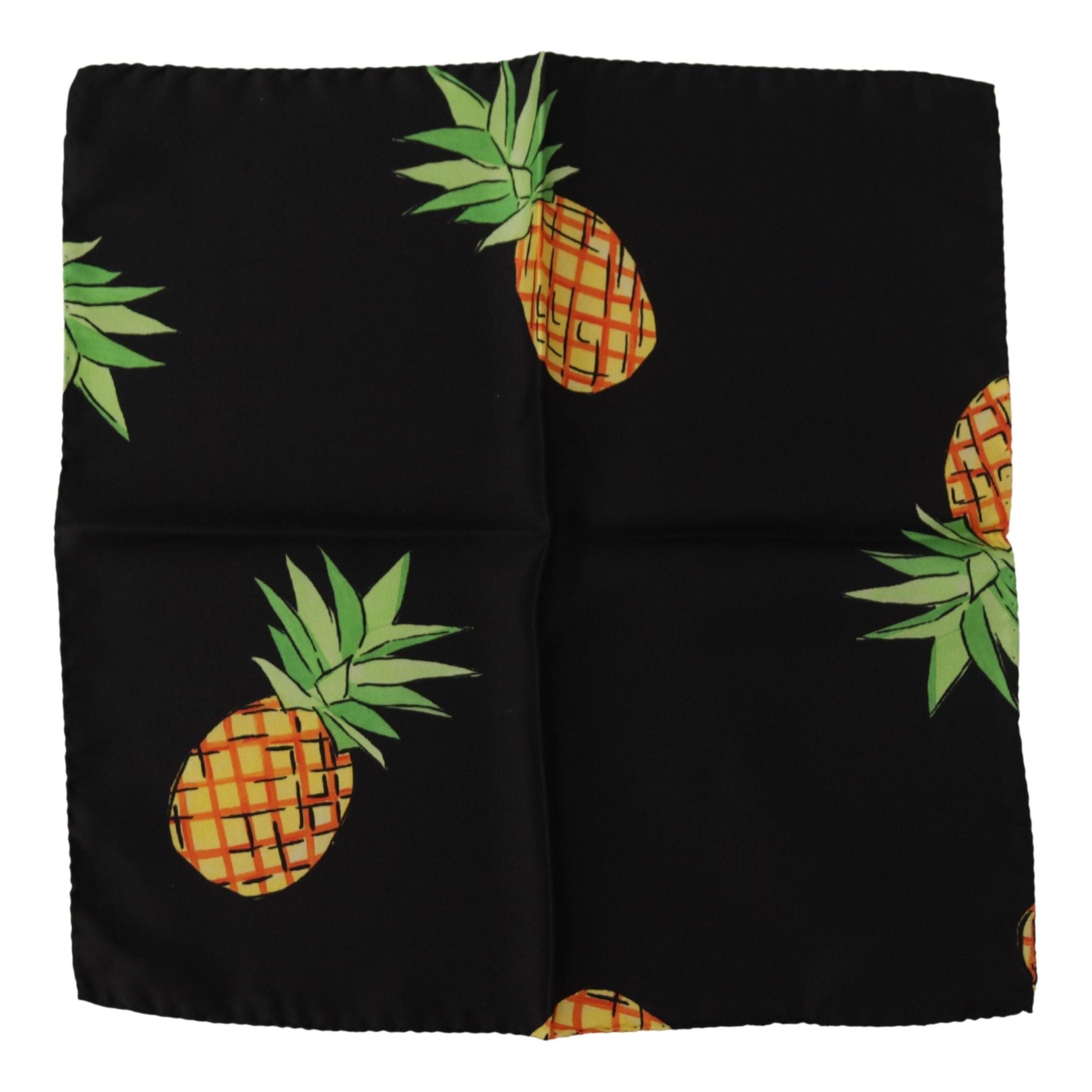 Dolce & Gabbana Black Silk Square Scarf with Pineapple Print
