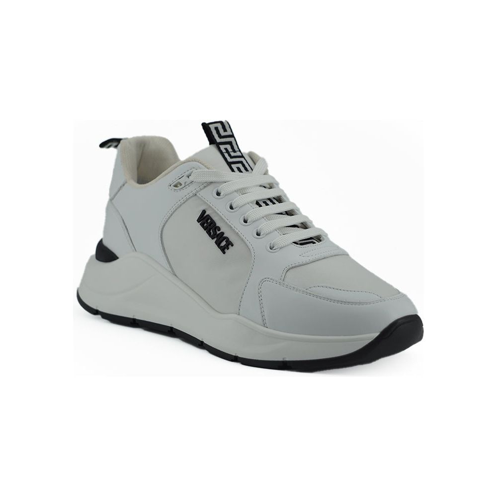 Versace Sleek White Calf Leather Sneakers for Effortless Elegance
