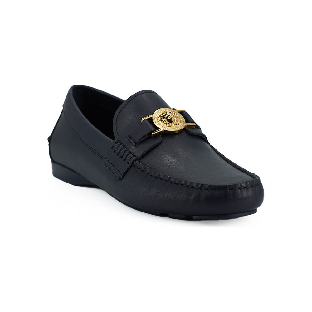 Versace Navy Blue Calf Leather Loafers for Sophisticated Style