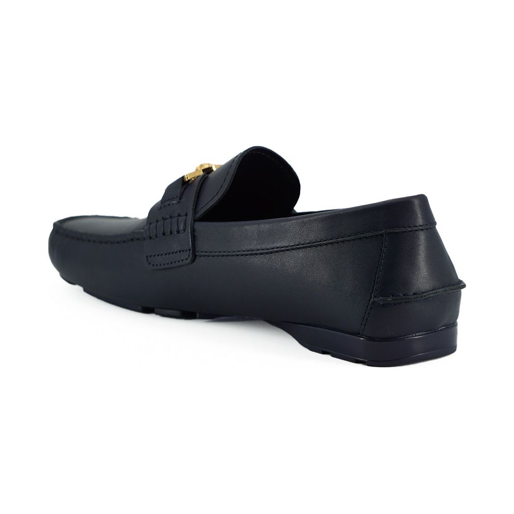 Versace Navy Blue Calf Leather Loafers for Sophisticated Style