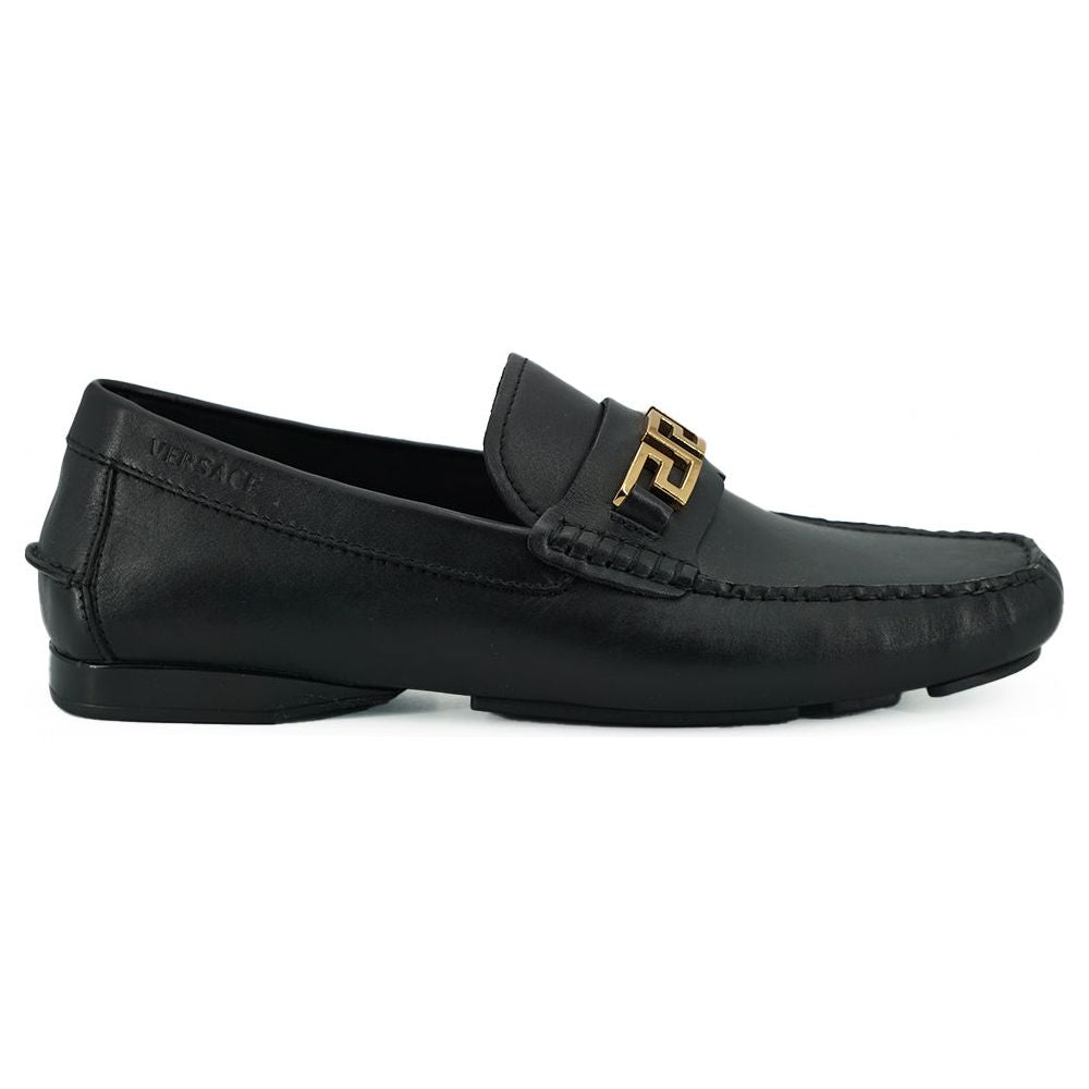 Versace Black Calf Leather Loafers for Sophisticated Style