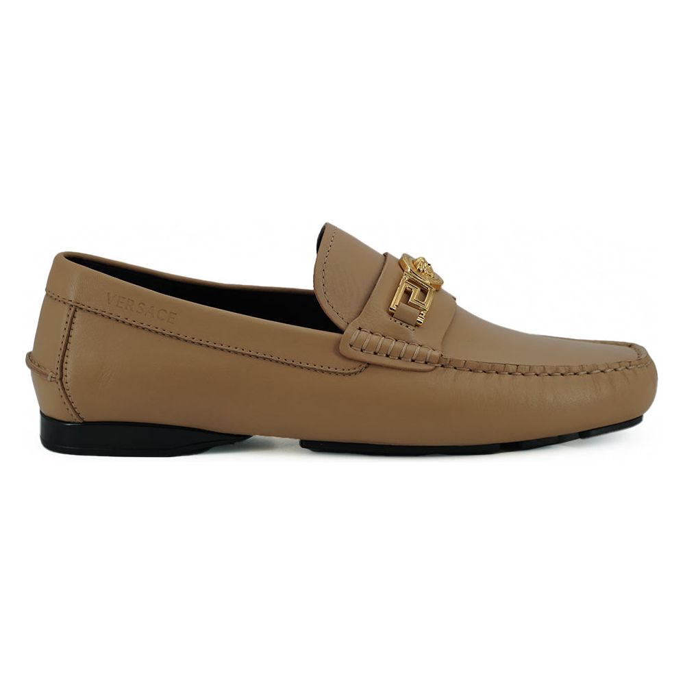 Versace Black Leather Loafers Exquisite Medusa Gold-Tone