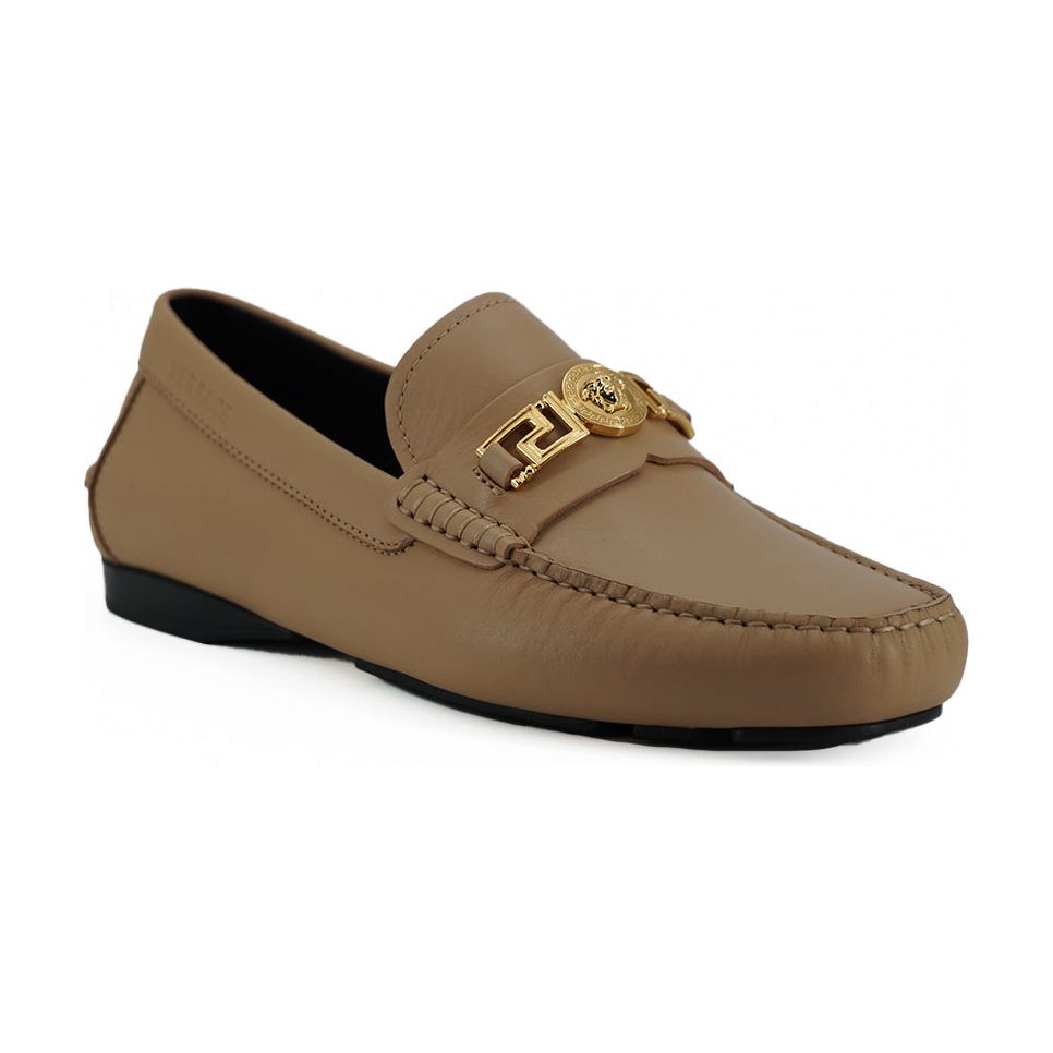 Versace Black Leather Loafers Exquisite Medusa Gold-Tone