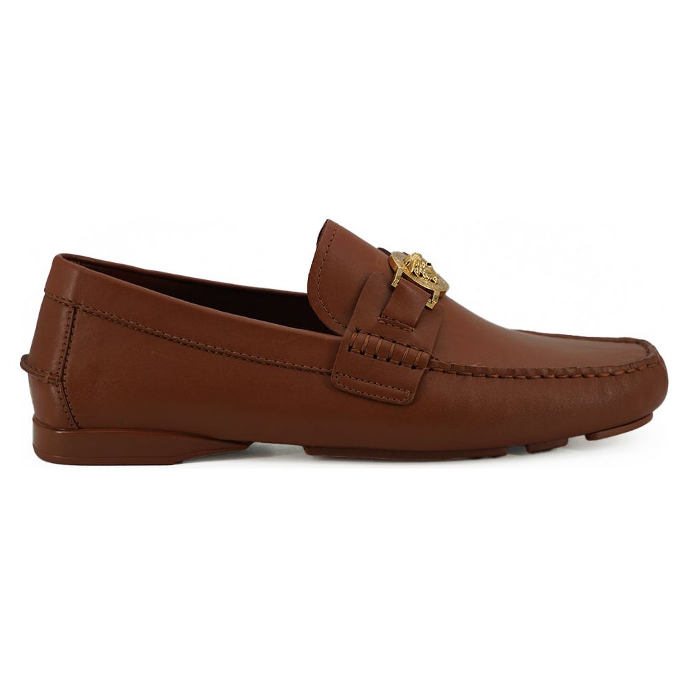 Versace Black Leather Loafers with Medusa Embossing