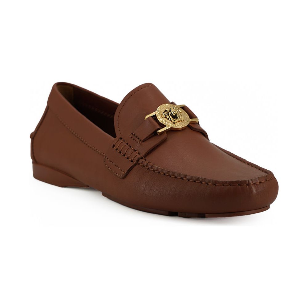 Versace Black Leather Loafers with Medusa Embossing