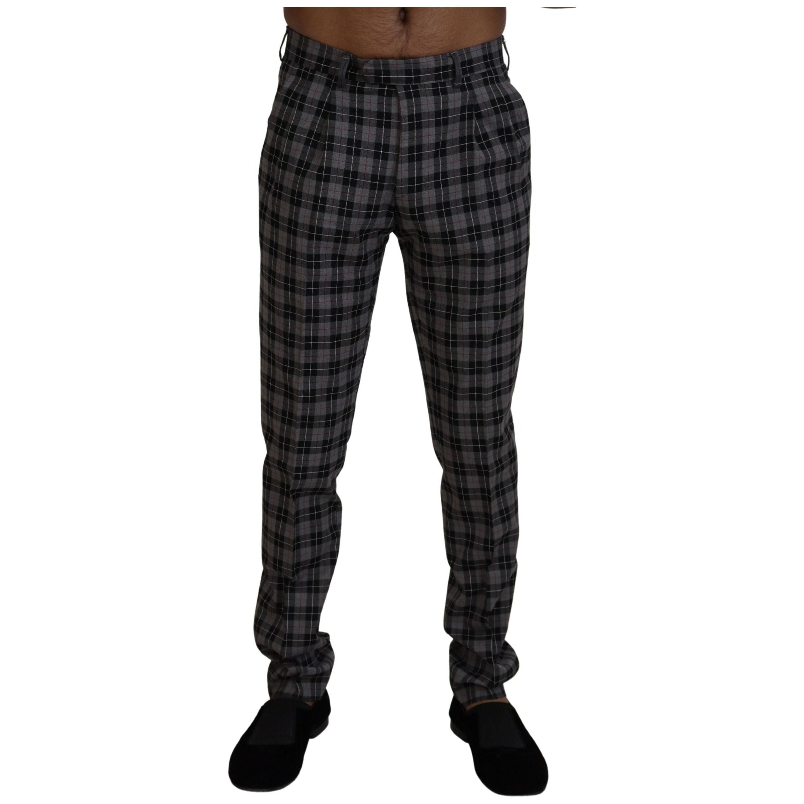 BENCIVENGA Gray Wool Blend Checked Chinos Trousers