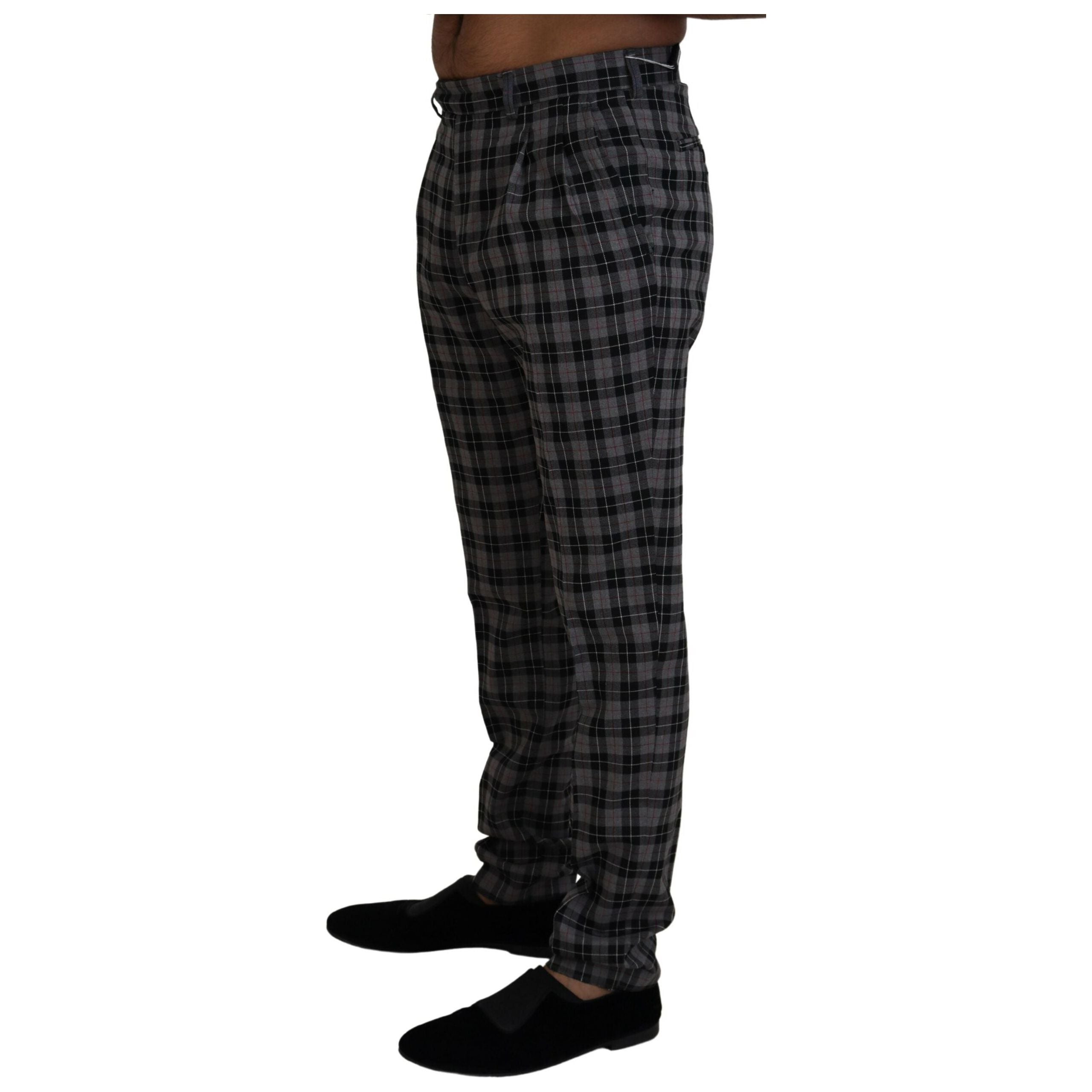 BENCIVENGA Gray Wool Blend Checked Chinos Trousers