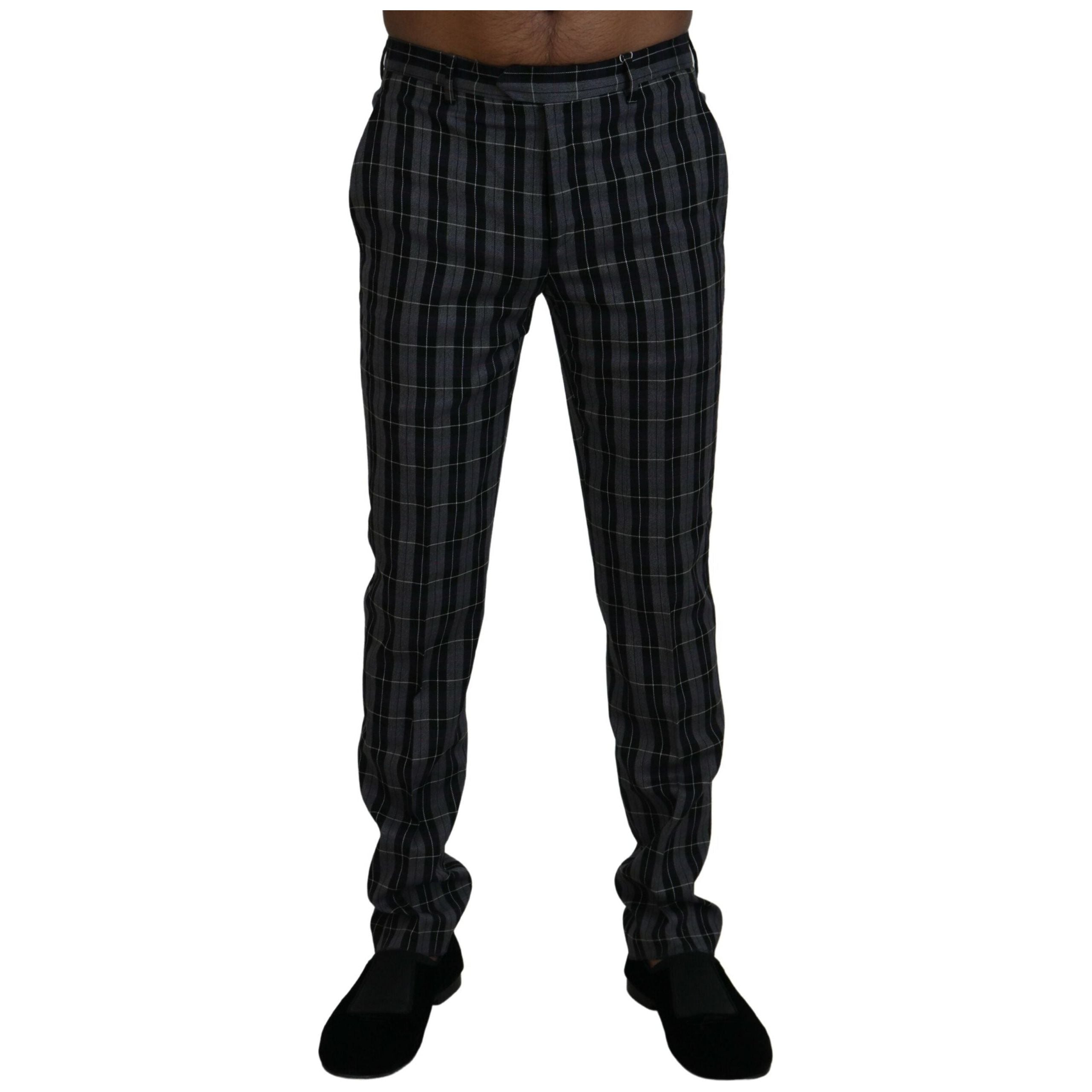 BENCIVENGA Gray Wool Checkered Chino Pants Luxury