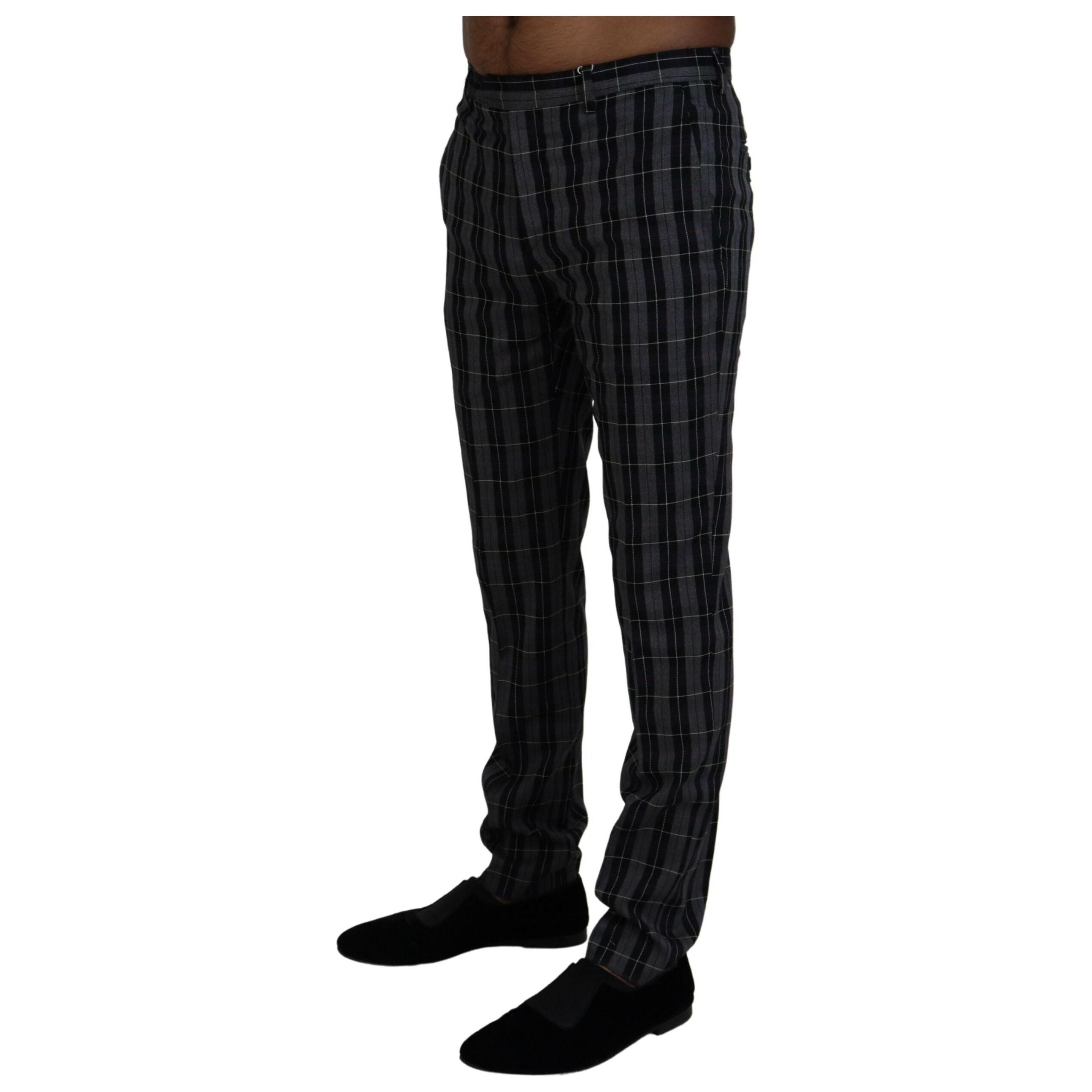 BENCIVENGA Gray Wool Checkered Chino Pants Luxury
