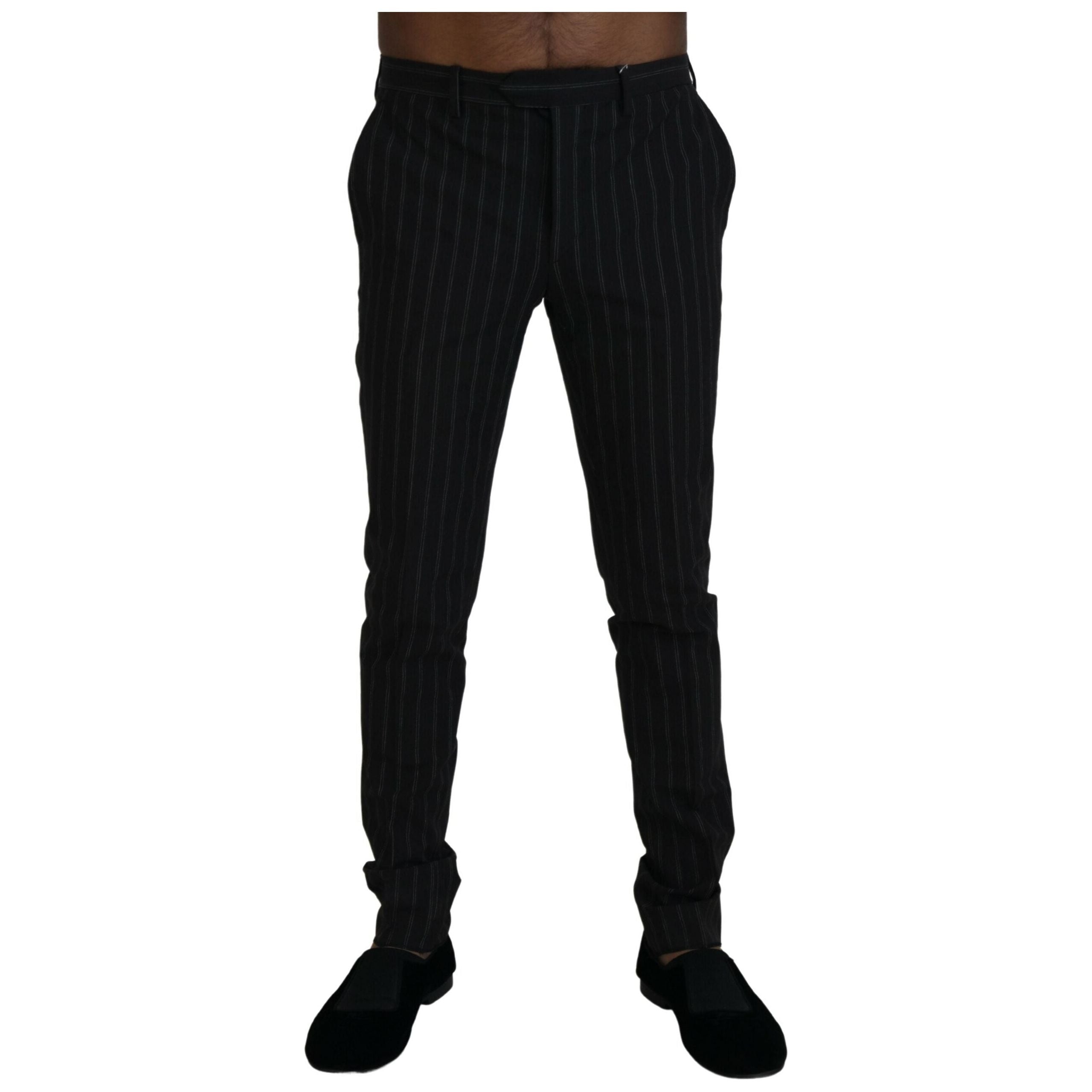 BENCIVENGA Black Viscose Elegant Striped Dress Pants