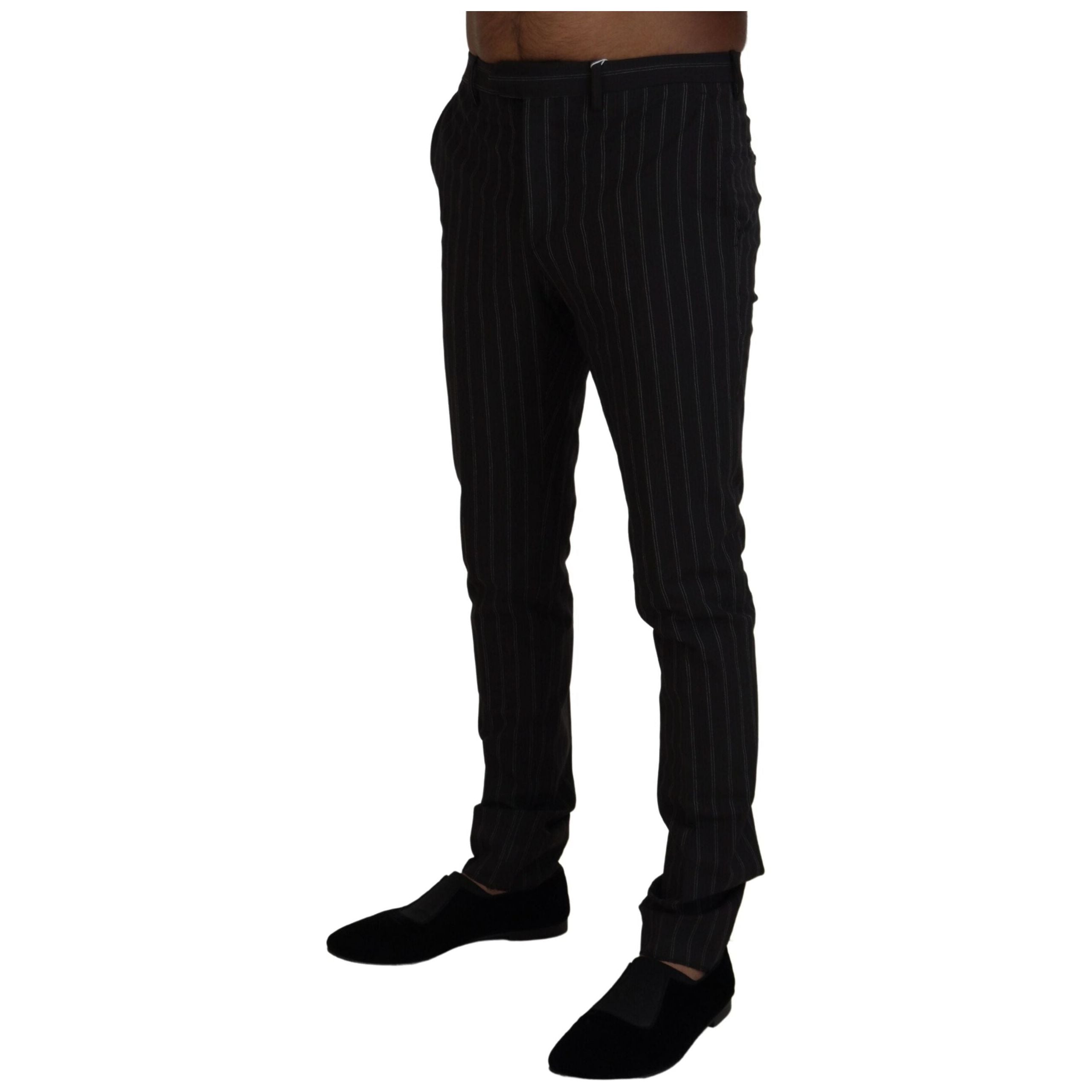BENCIVENGA Black Viscose Elegant Striped Dress Pants