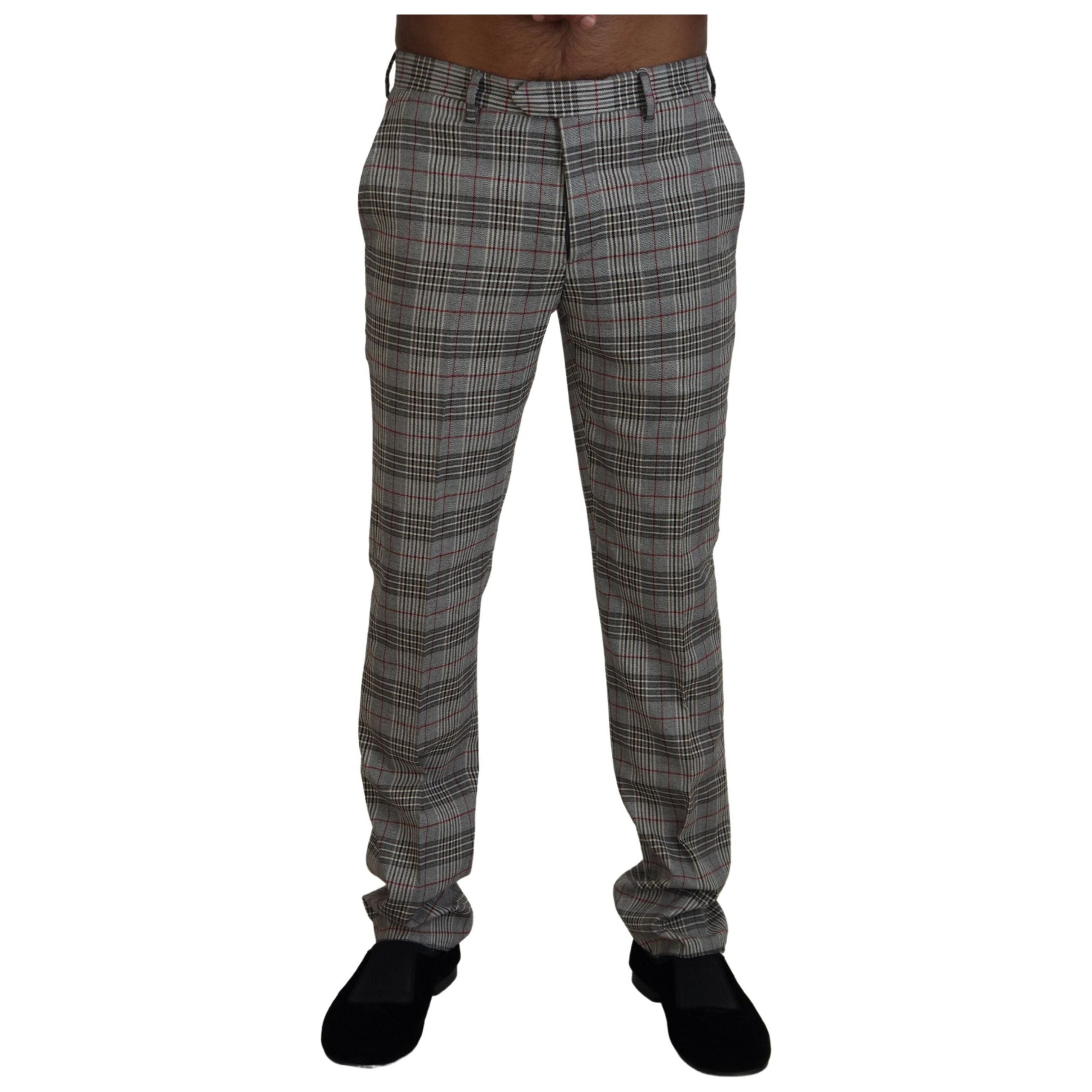 BENCIVENGA Gray Wool Blend Checkered Slim Pants