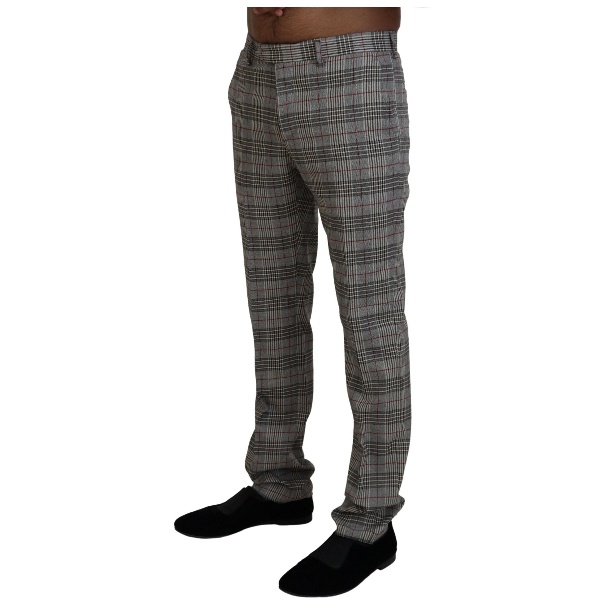 BENCIVENGA Gray Wool Blend Checkered Slim Pants