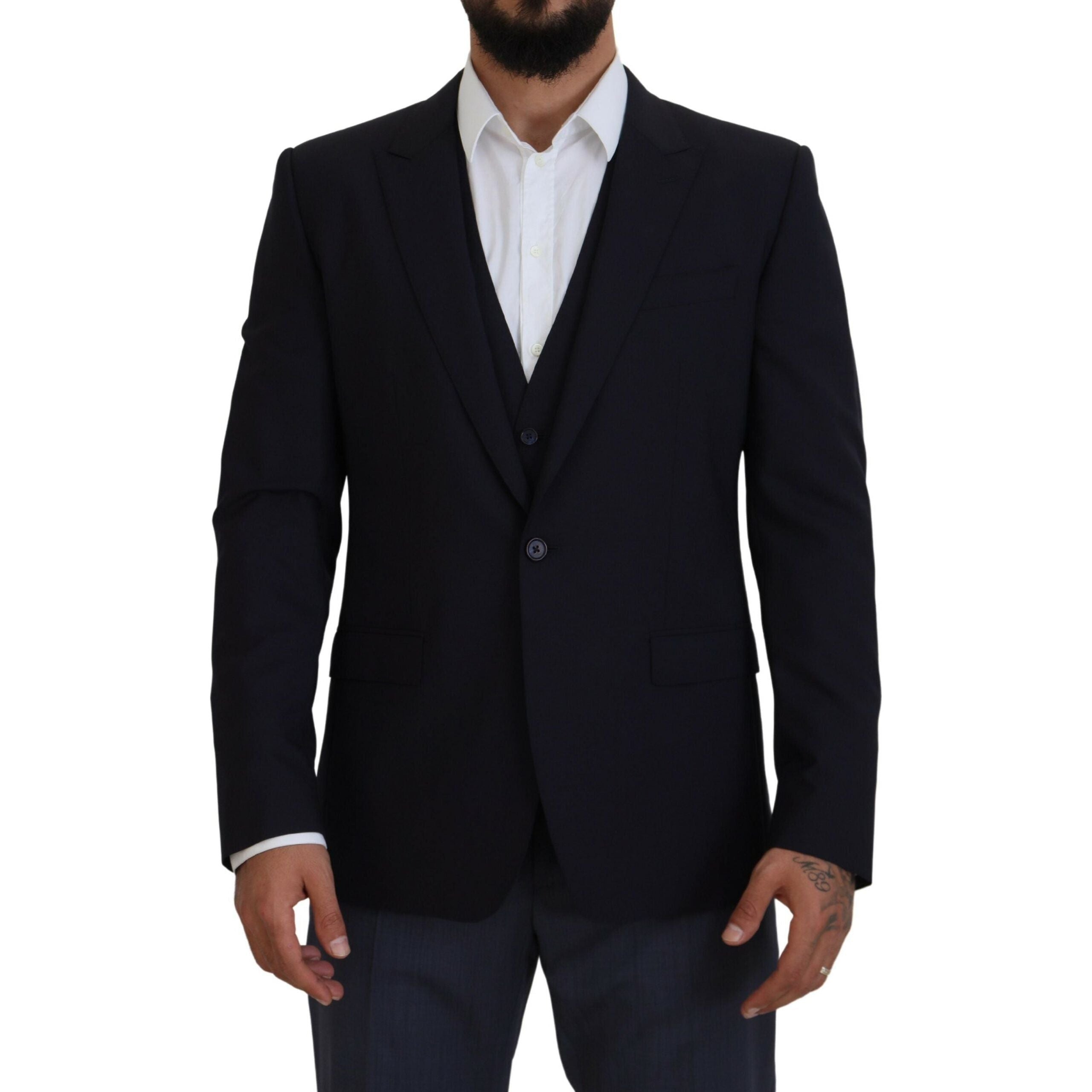 Dolce & Gabbana Navy Wool Blend Martini Blazer