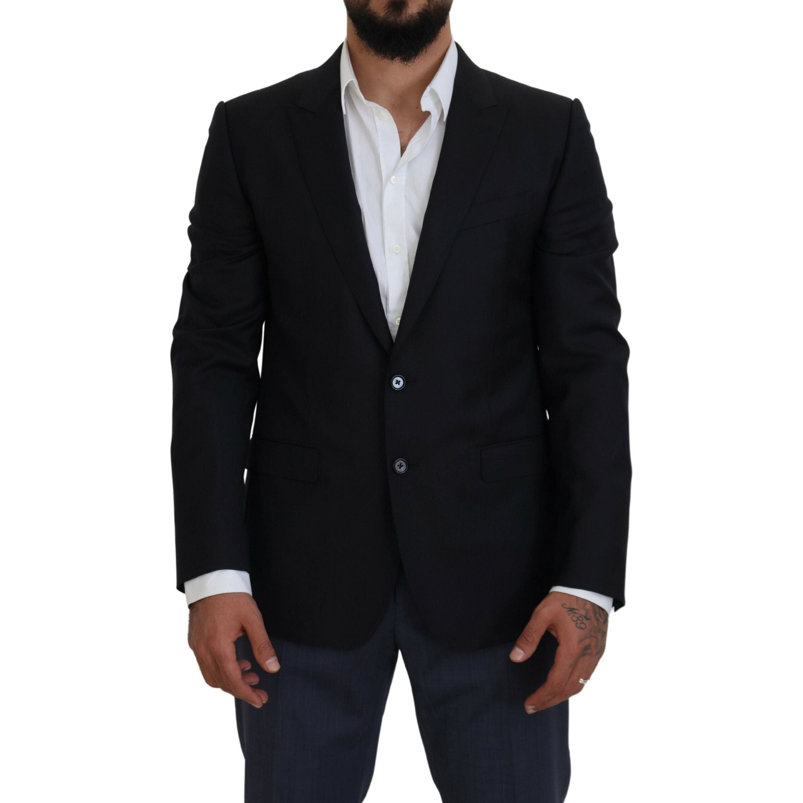 Dolce & Gabbana Dark Blue Wool Silk Martini Blazer