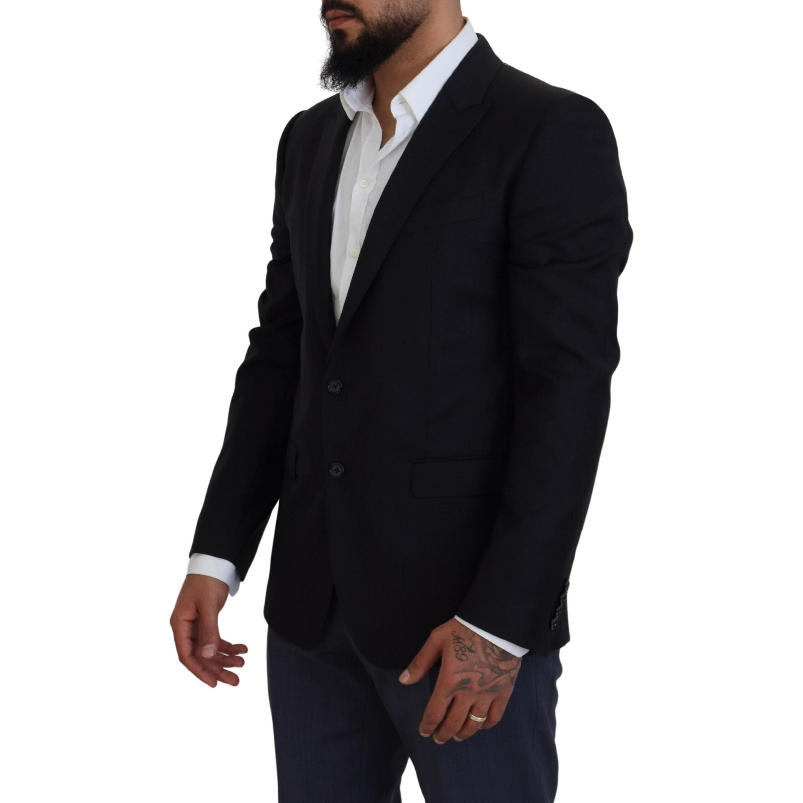 Dolce & Gabbana Dark Blue Wool Silk Martini Blazer