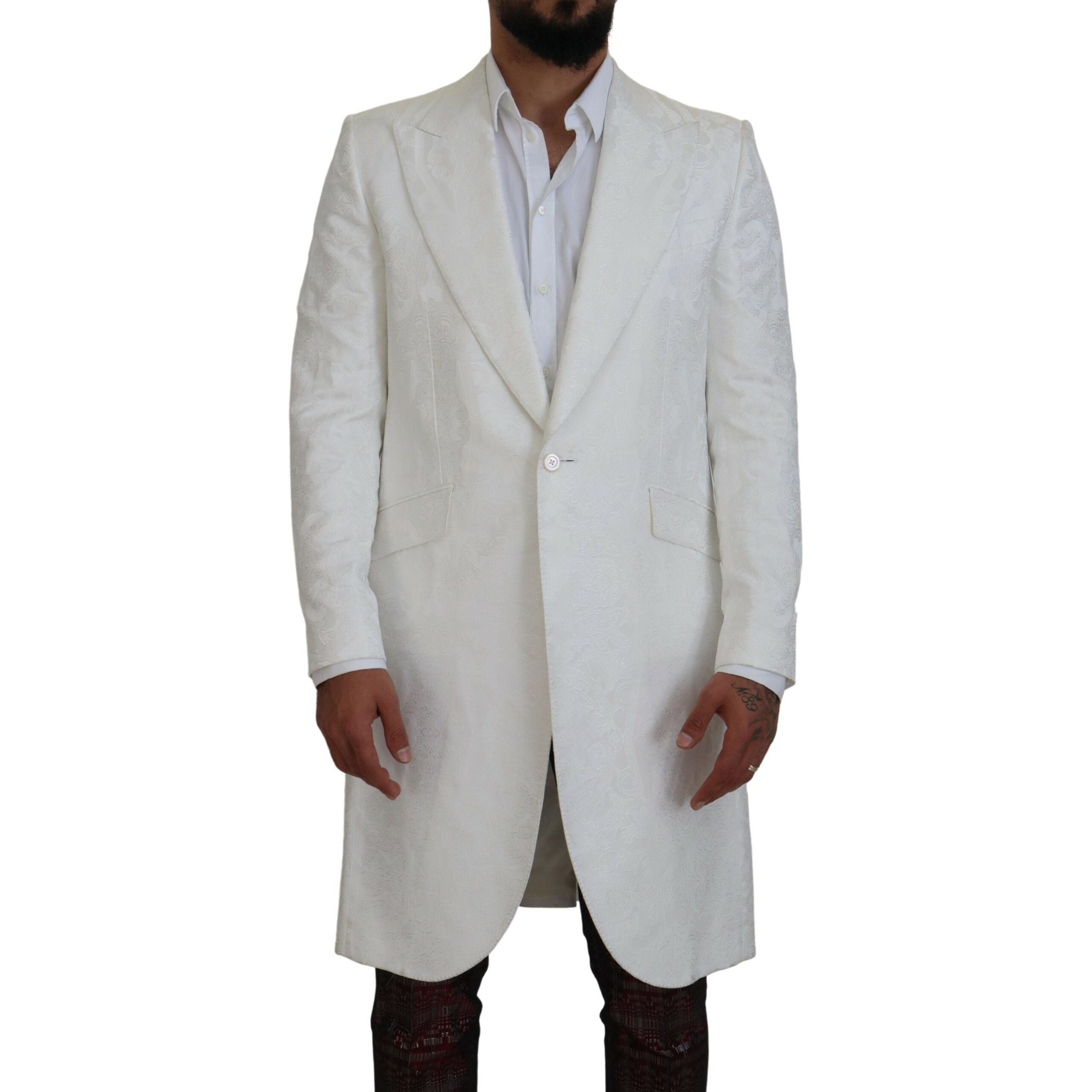 Dolce & Gabbana White Floral Brocade Trench Coat