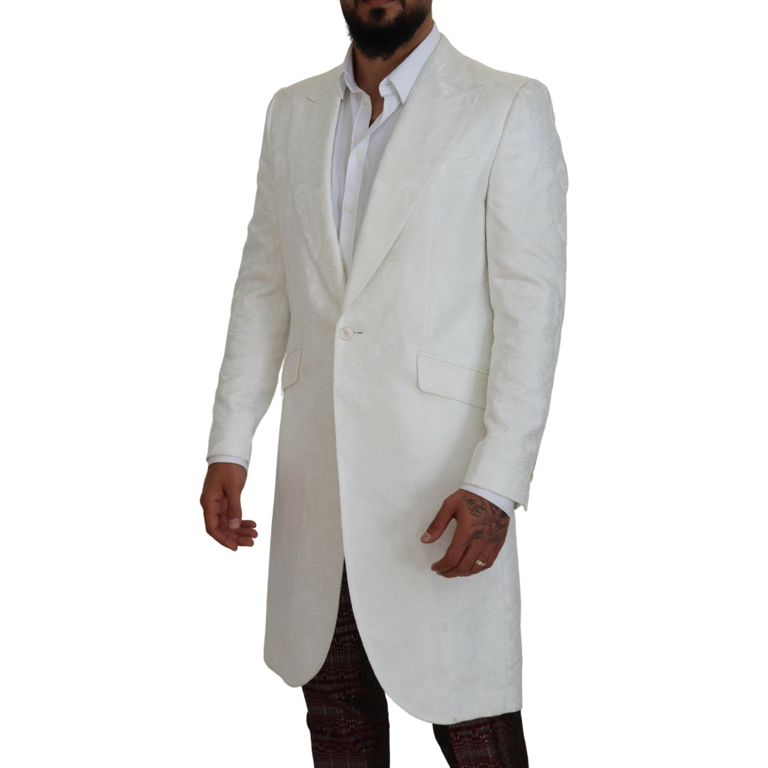 Dolce & Gabbana White Floral Brocade Trench Coat
