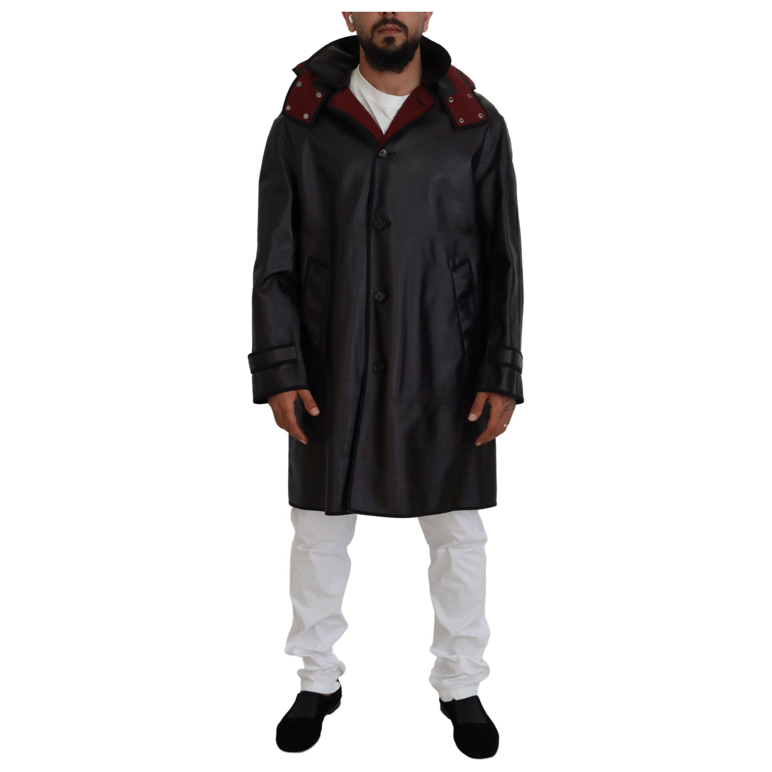 Dolce & Gabbana Black Cotton Elegant Hooded Parka Coat