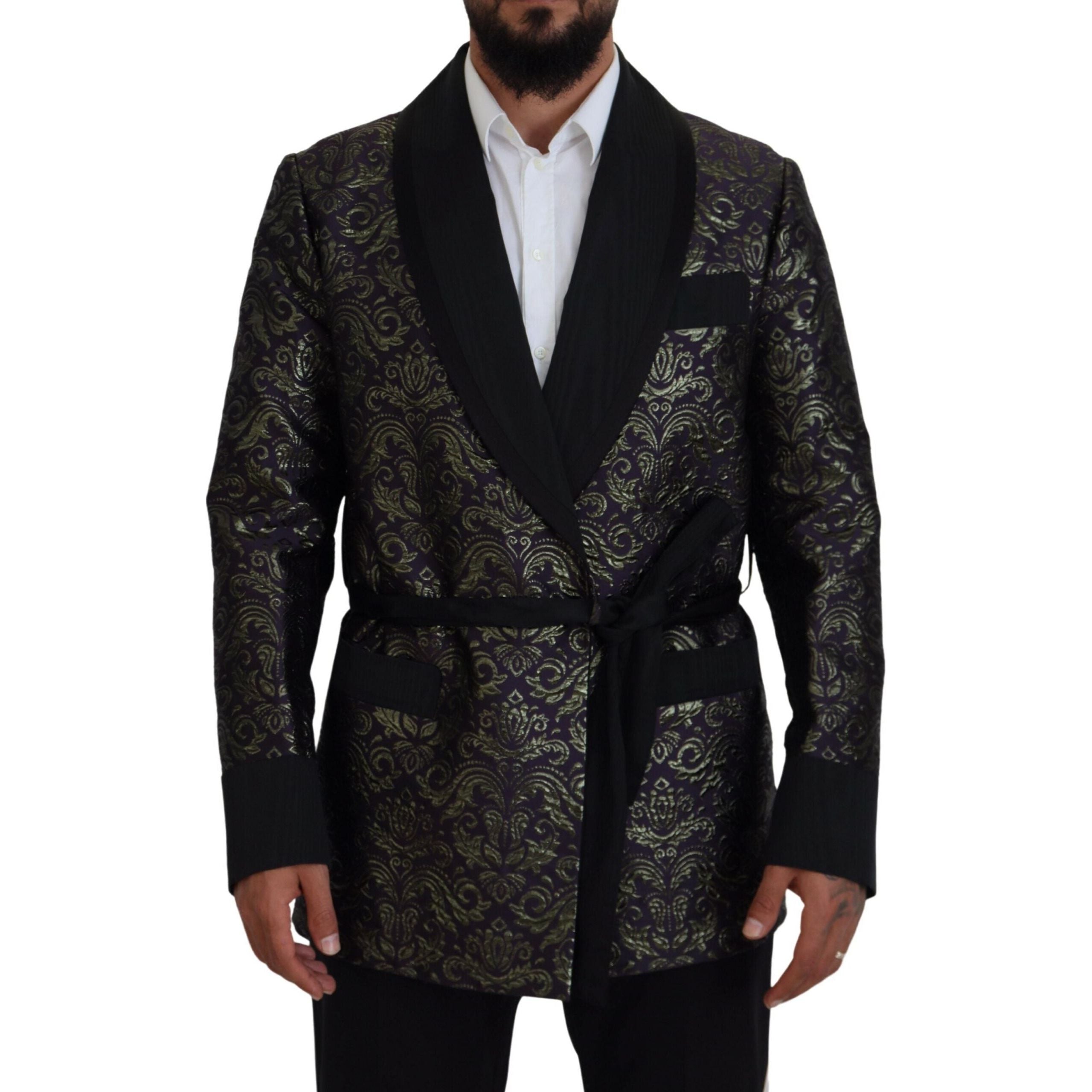Dolce & Gabbana Gold Jacquard Robe Jacket Elegance