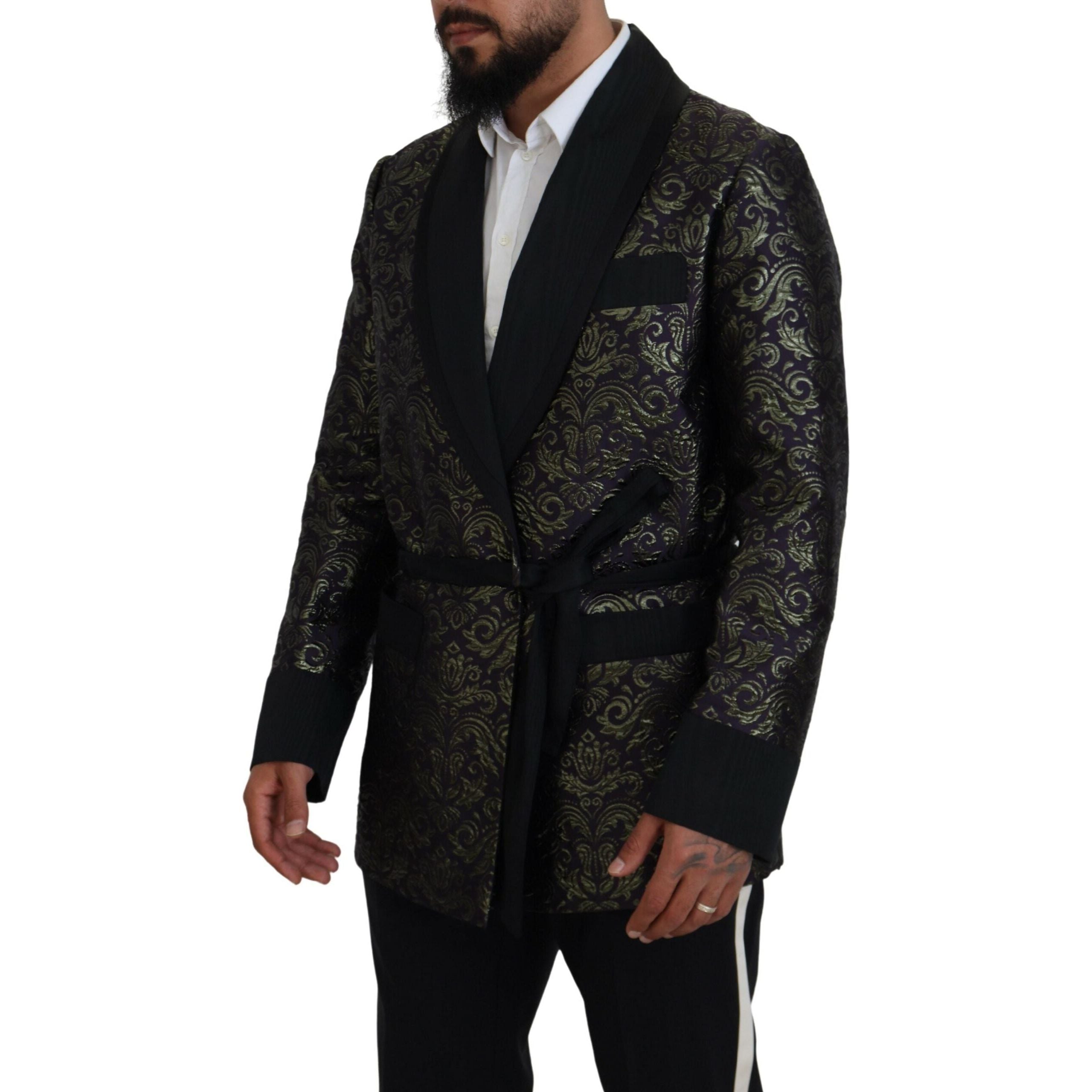 Dolce & Gabbana Gold Jacquard Robe Jacket Elegance
