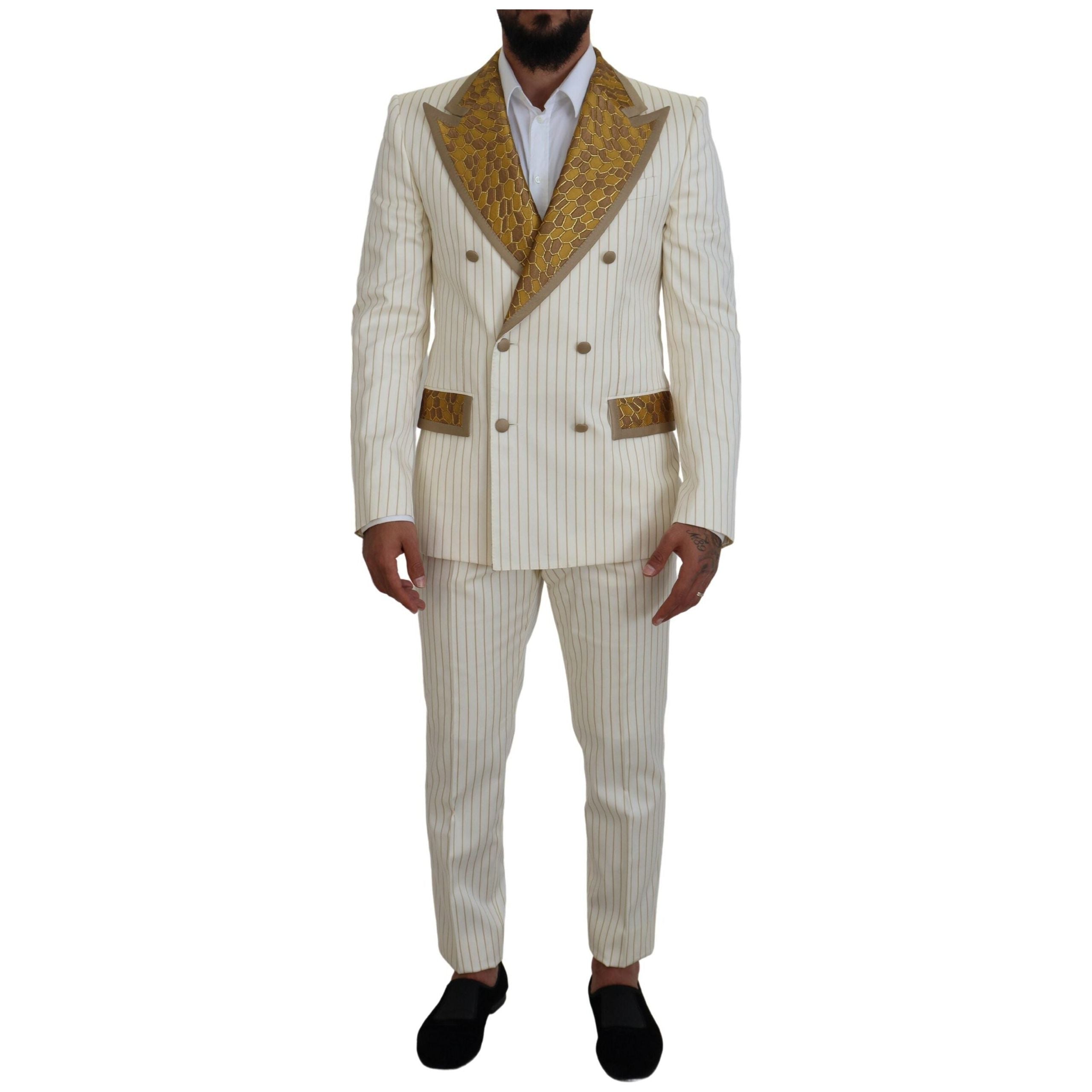 Dolce & Gabbana Off White Wool Double Breasted Suit