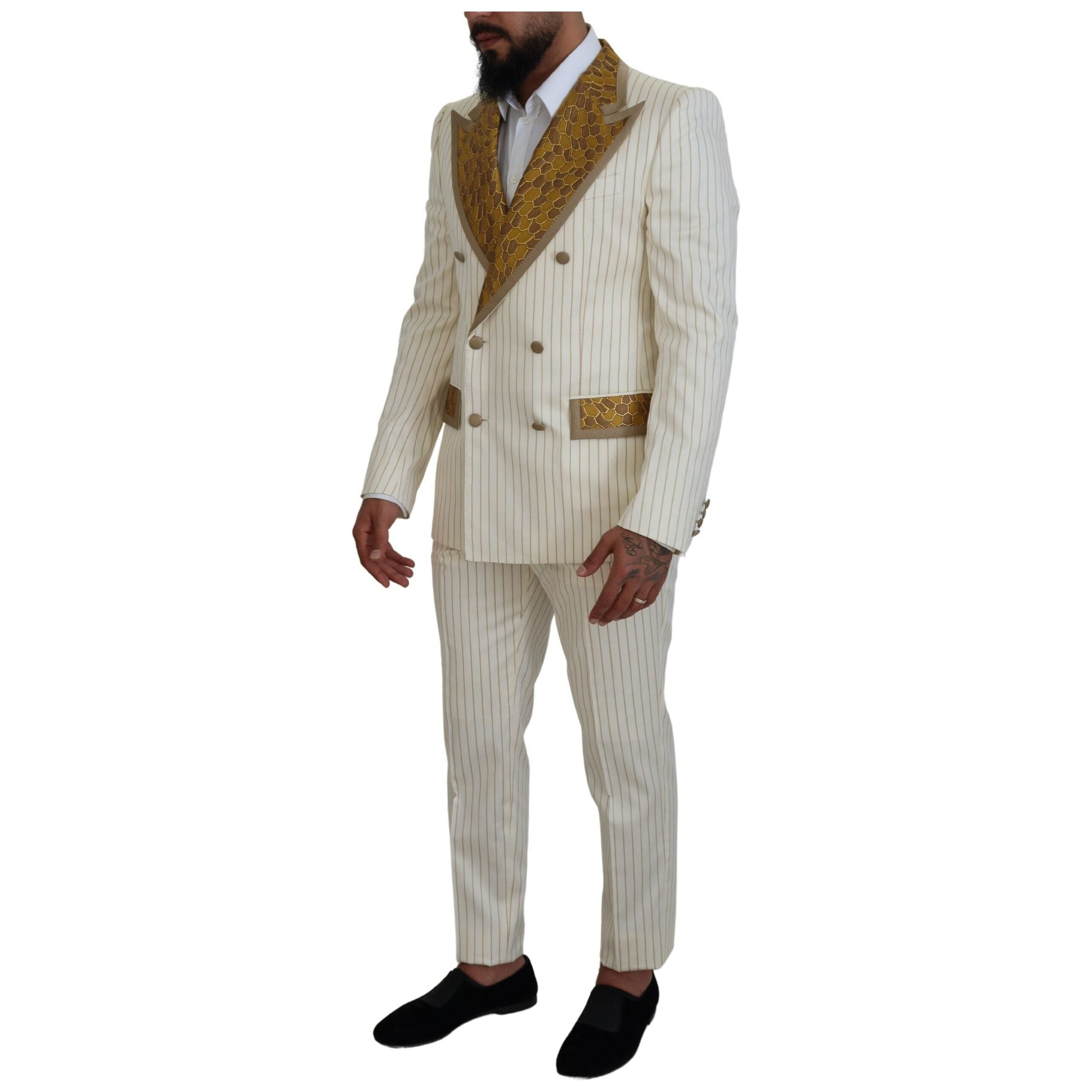 Dolce & Gabbana Off White Wool Double Breasted Suit