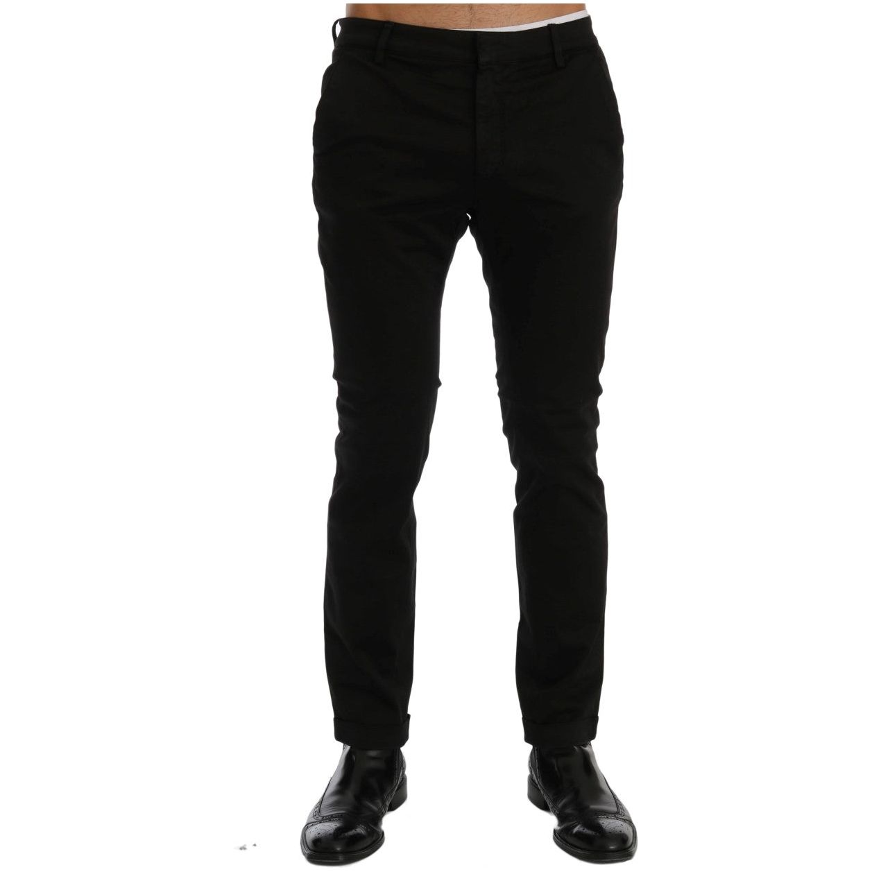 Costume National Black Cotton Stretch Slim Fit Pants