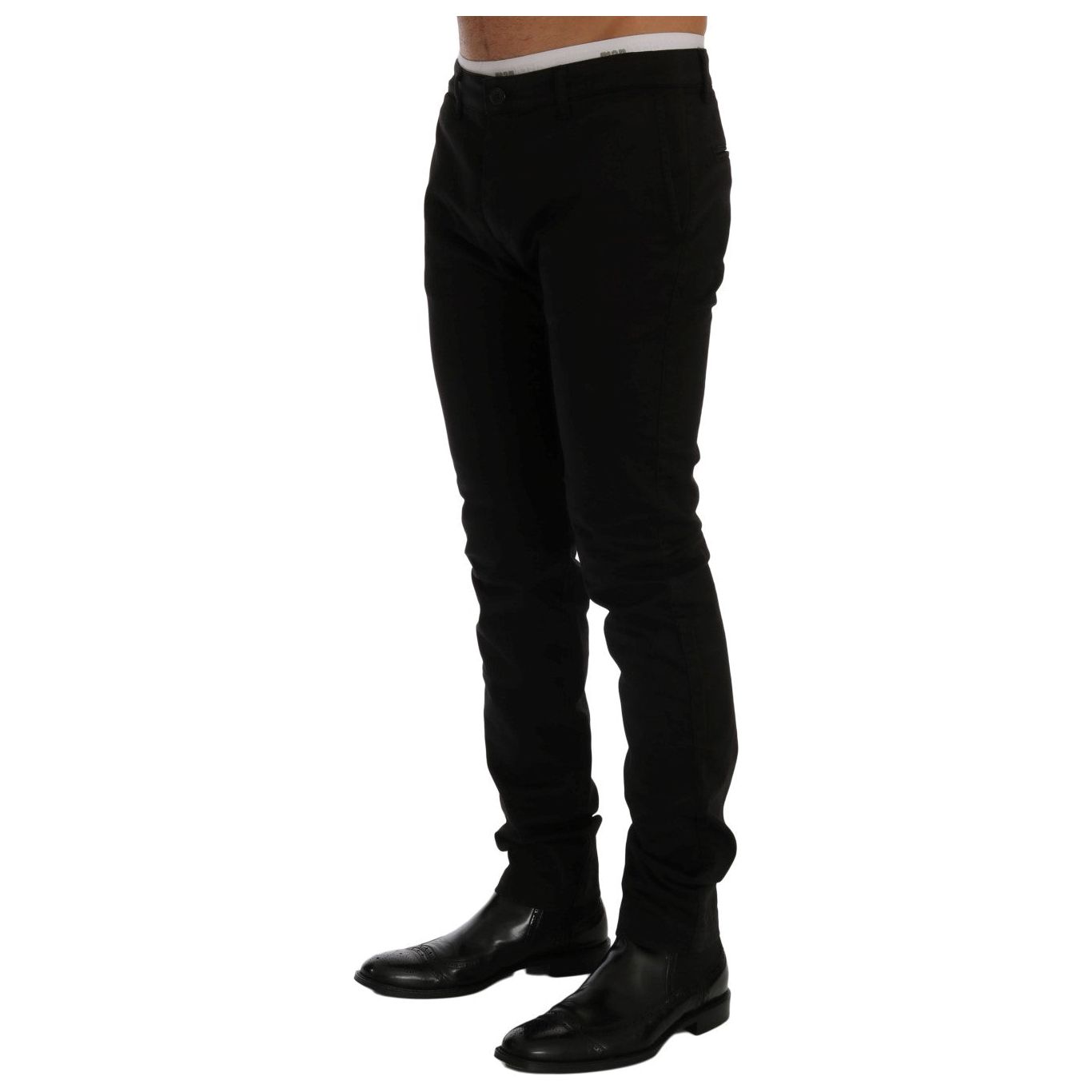 GF Ferre Black Cotton Trousers for Timeless Style