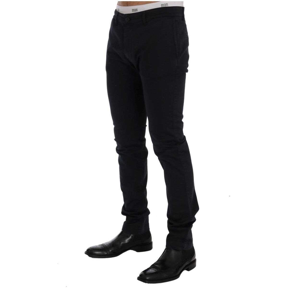 GF Ferre Blue Cotton Stretch Slim-Fit Trousers Elegance