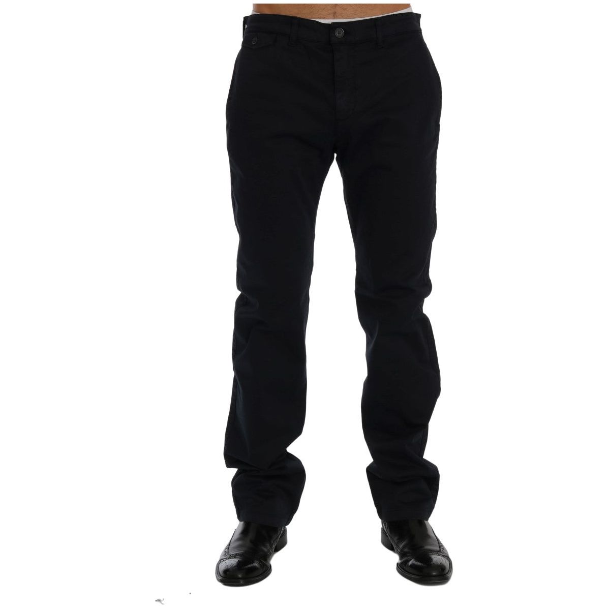 GF Ferre Sleek Blue Cotton Stretch Pants for Effortless Style