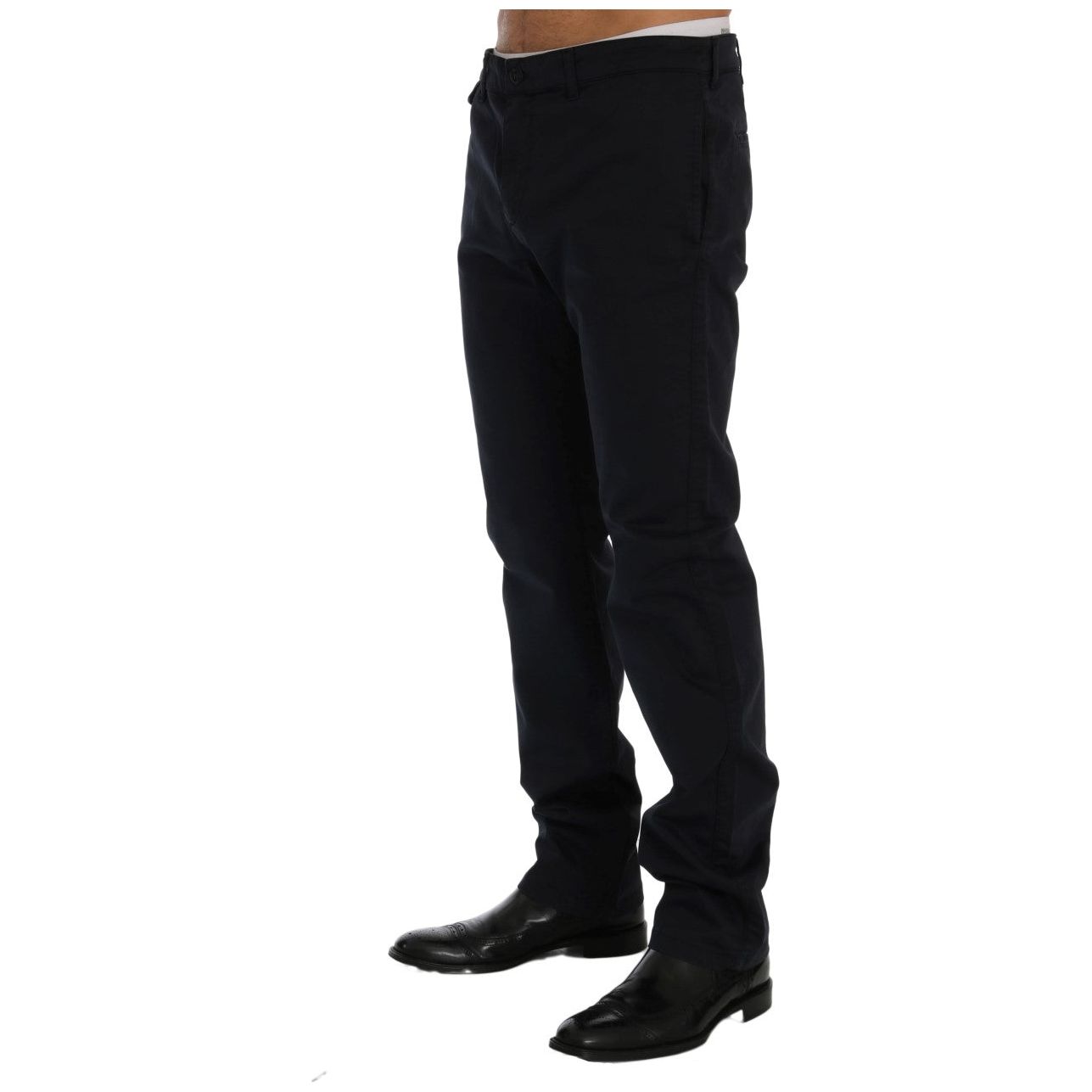 GF Ferre Sleek Blue Cotton Stretch Pants for Effortless Style