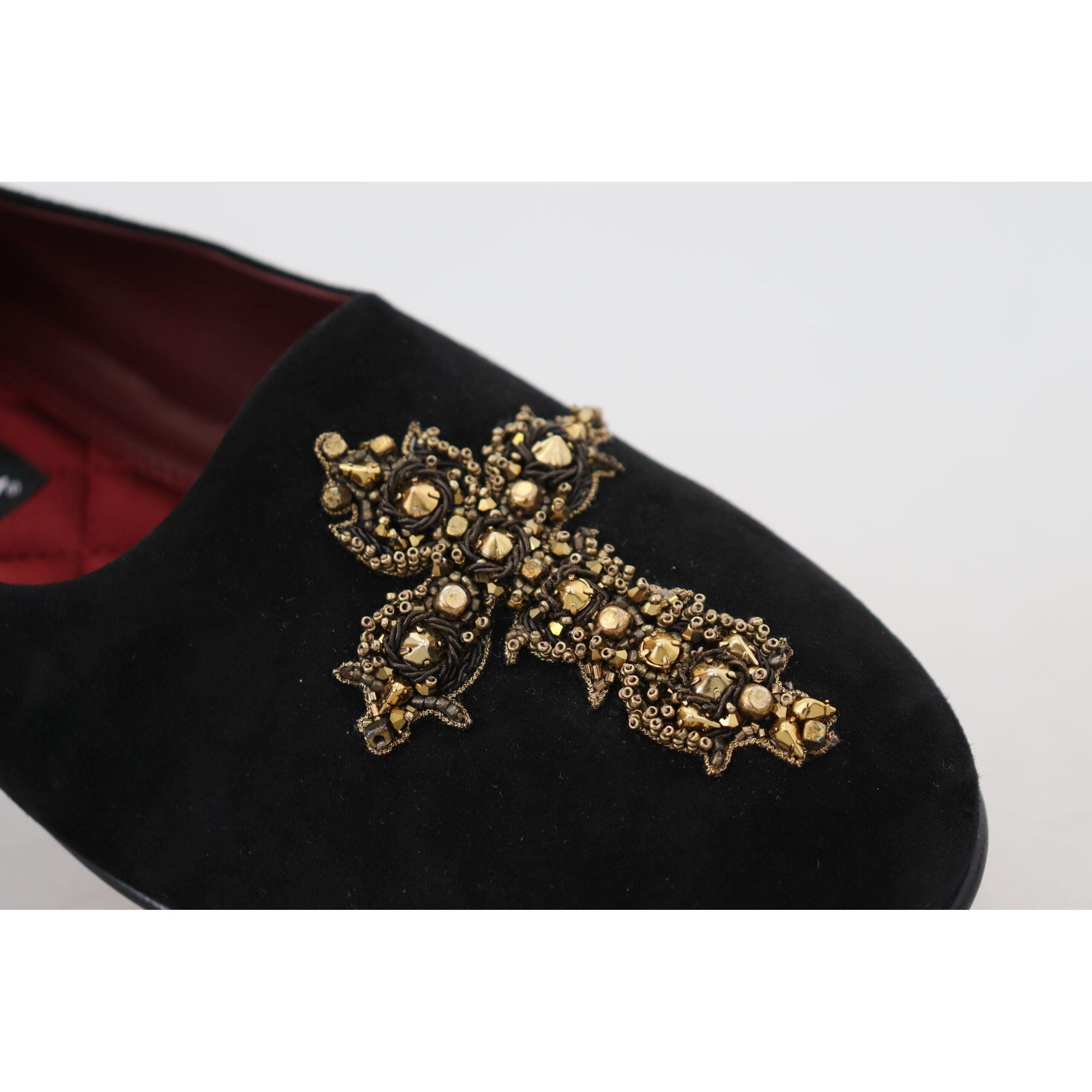 Dolce & Gabbana Black Suede Crystal Sequined Loafers