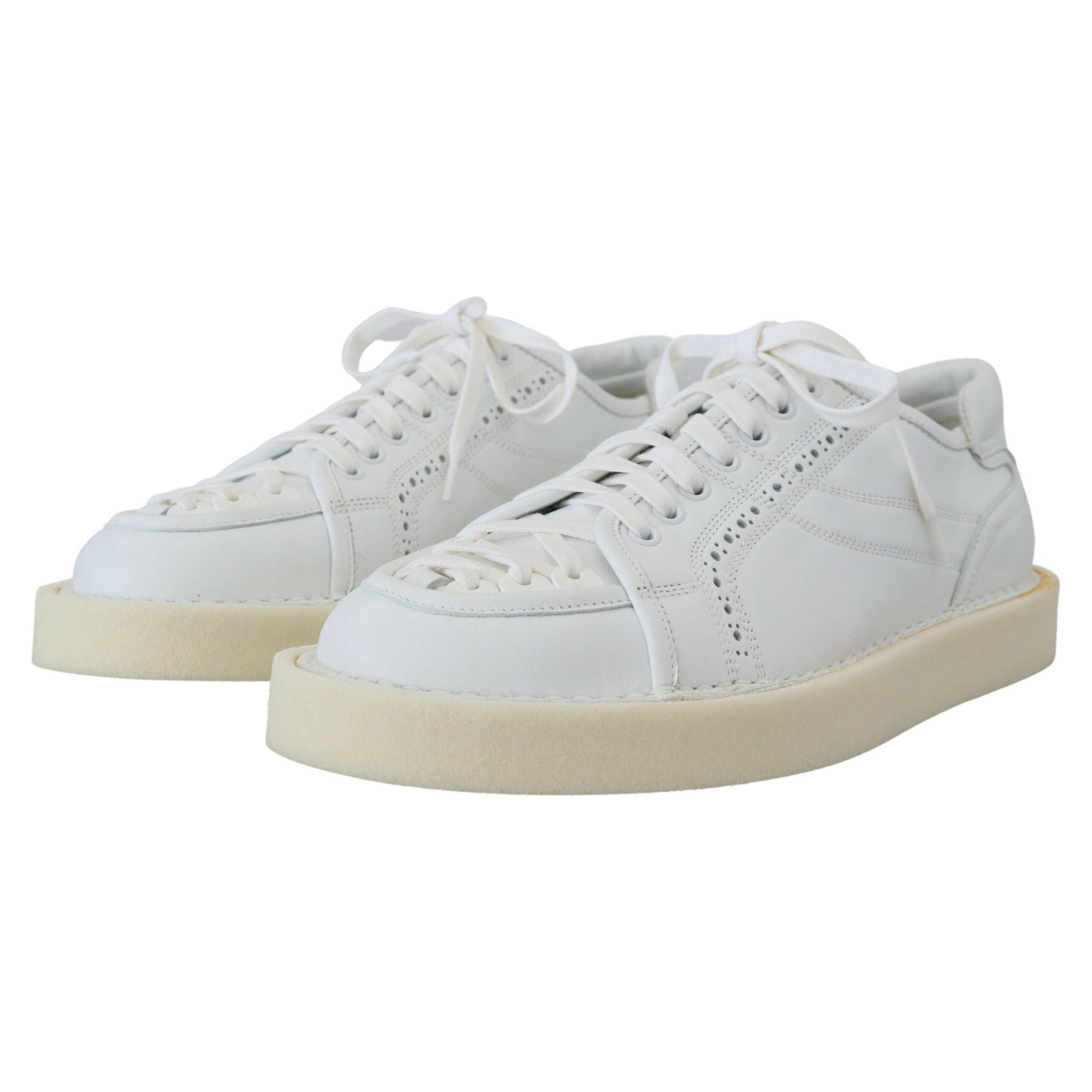 Dolce & Gabbana White Leather Low Top Oxford Sneakers