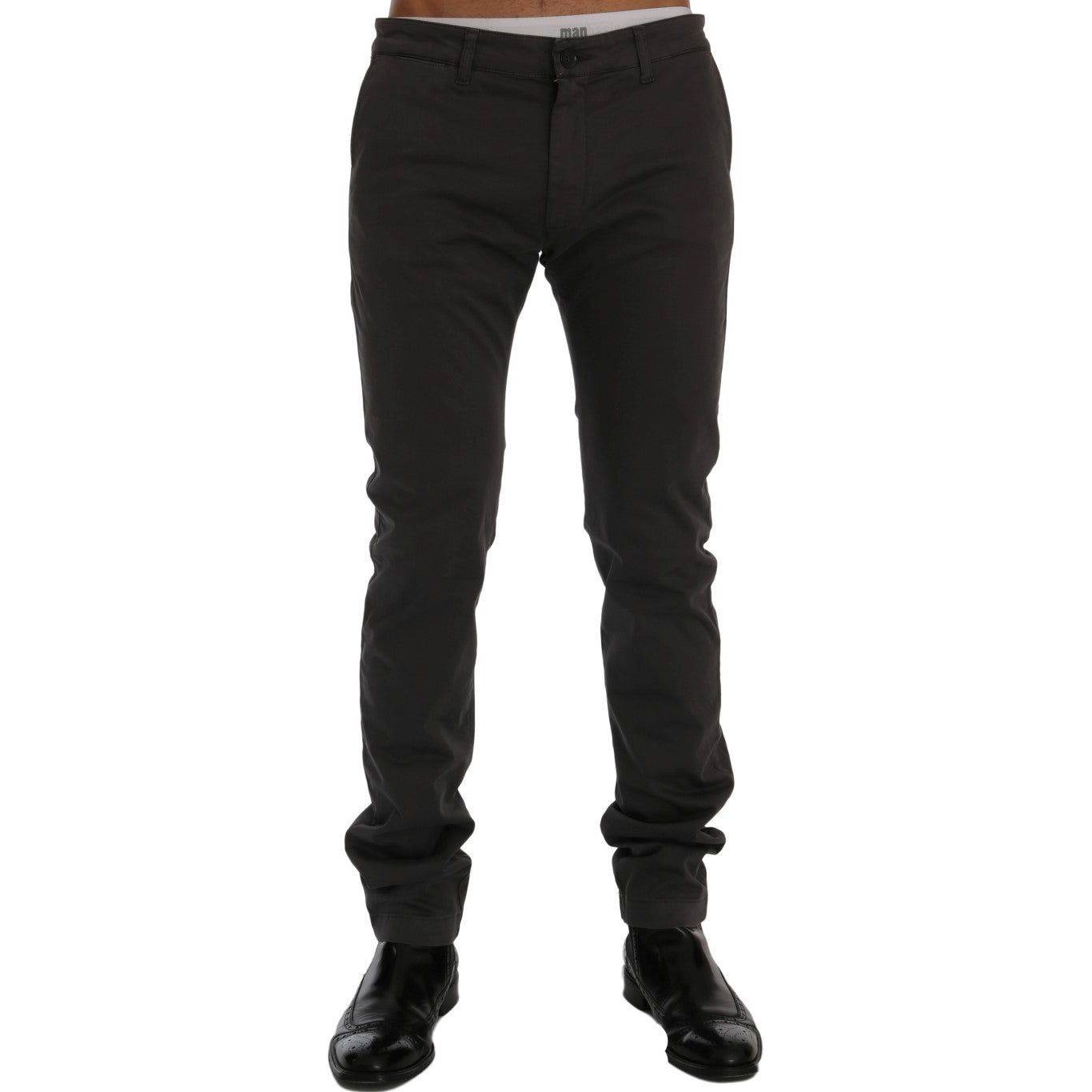 GF Ferre Gray Cotton Trousers Elegant Slim-Fit Style