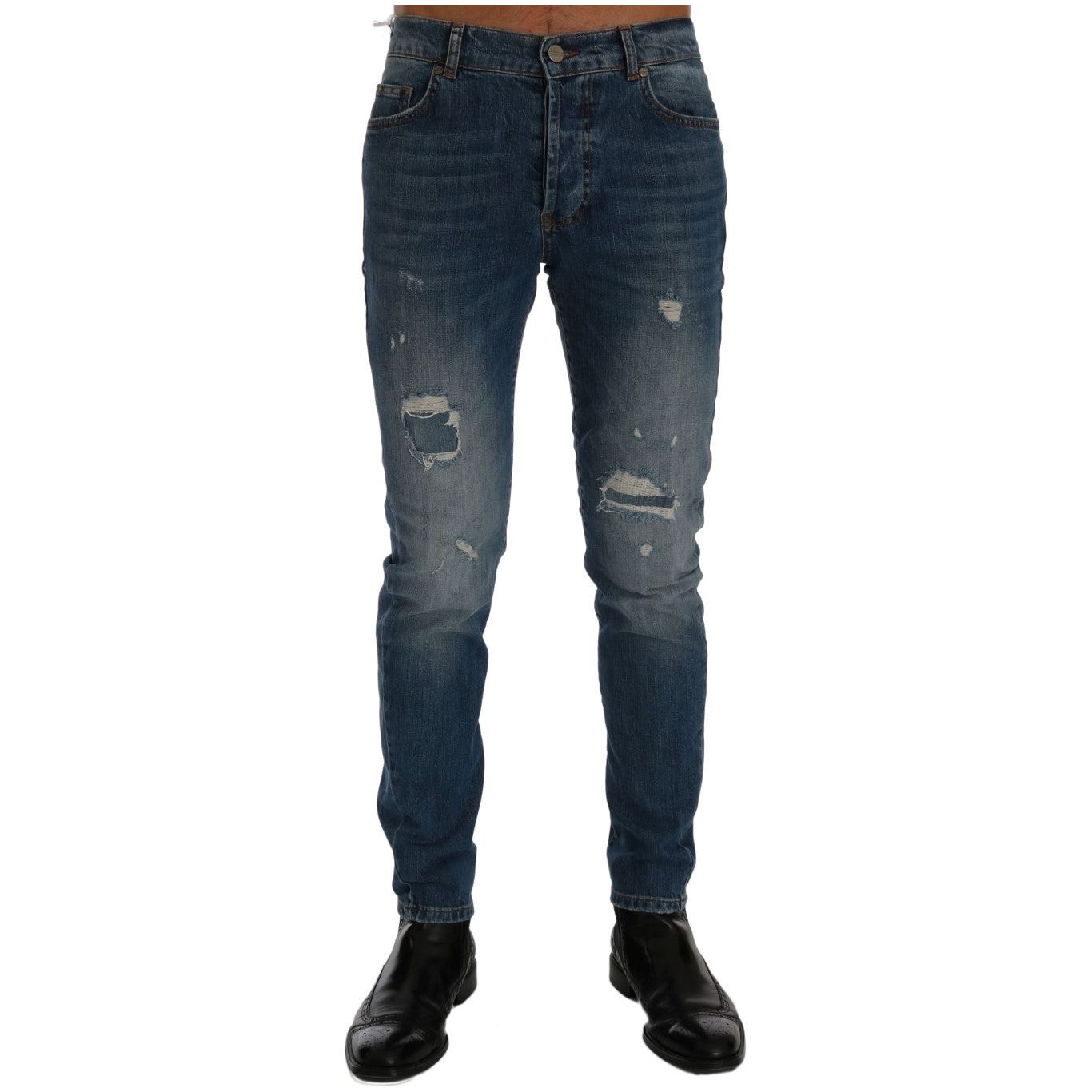 Frankie Morello Blue Cotton Denim Slim Fit Jeans