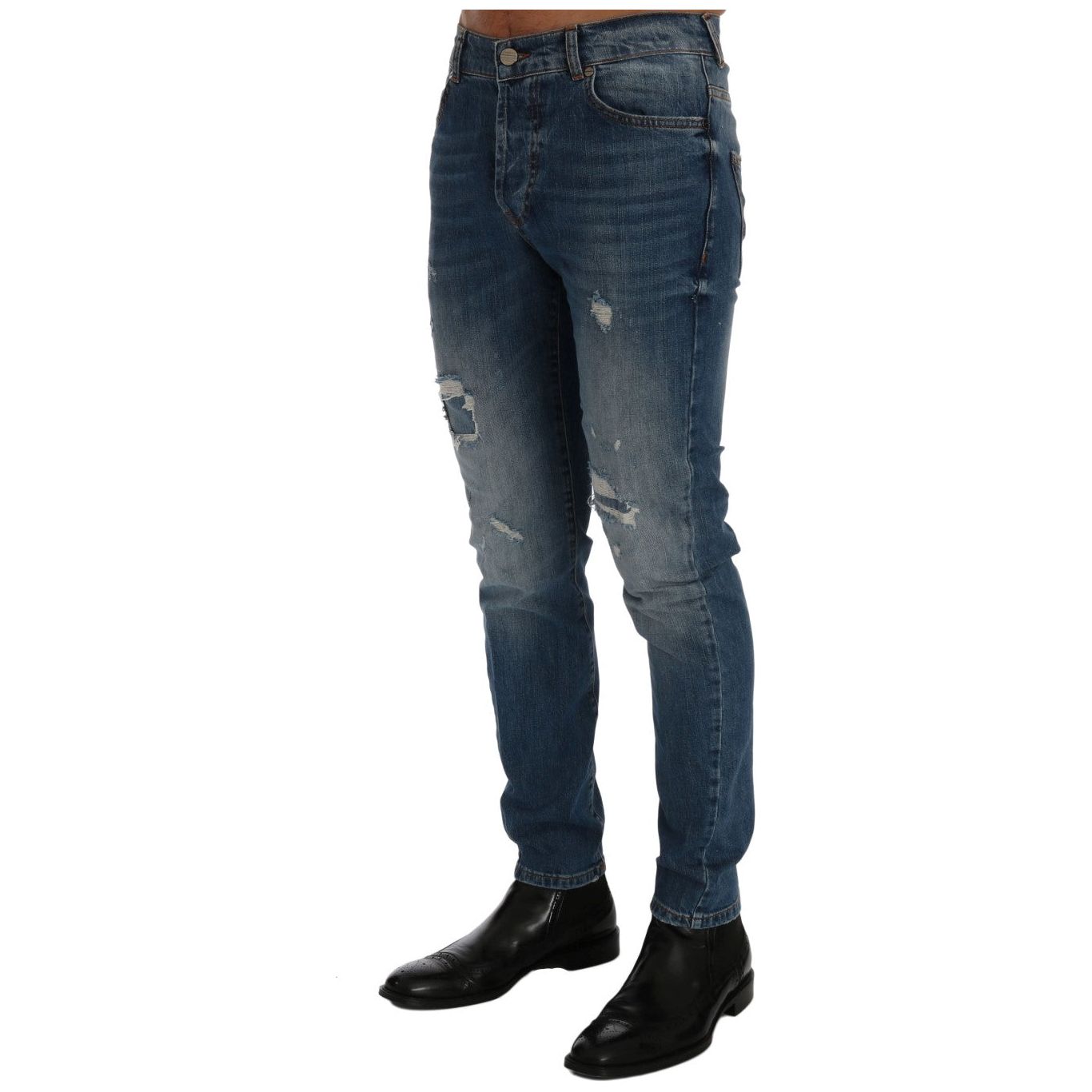 Frankie Morello Blue Cotton Denim Slim Fit Jeans