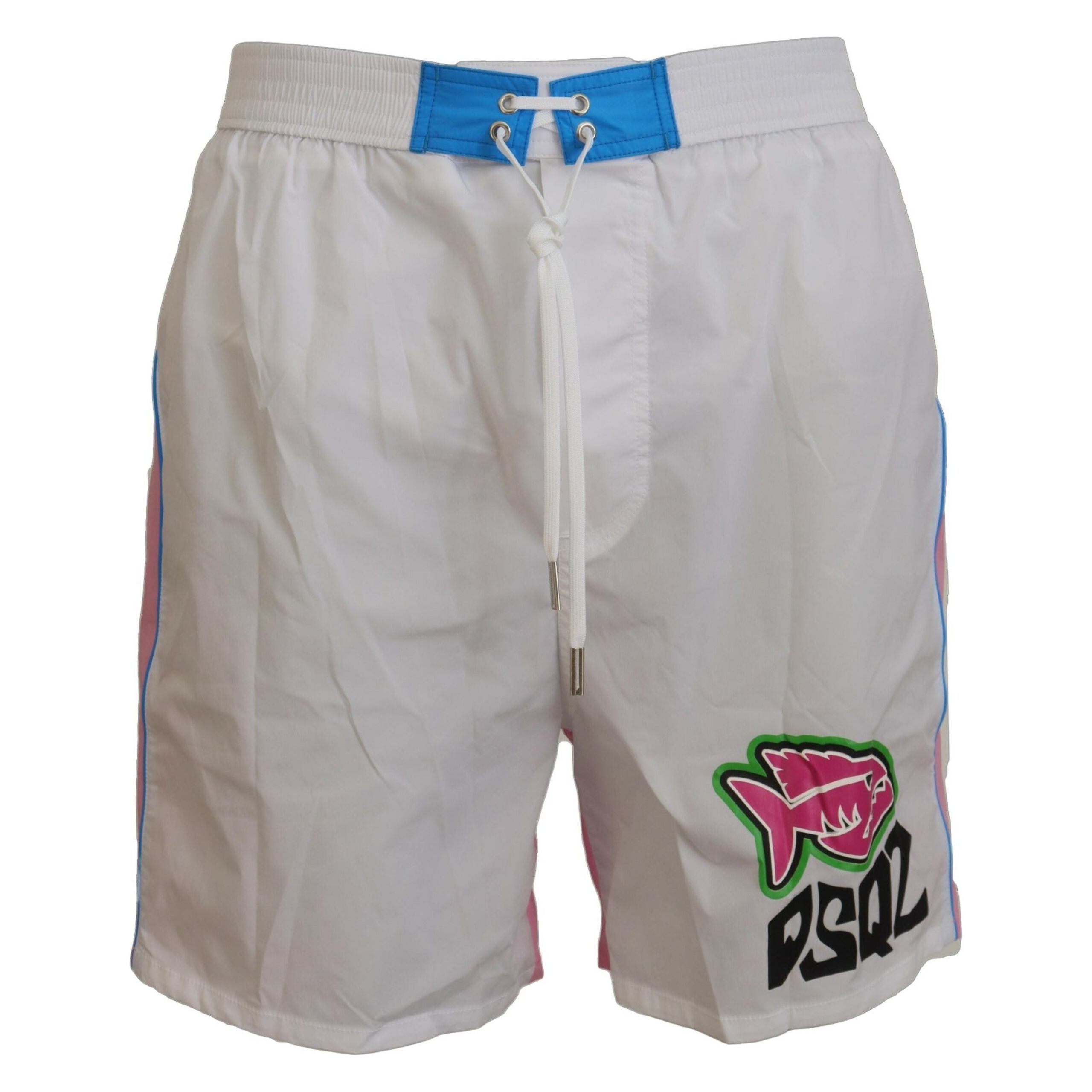 Dsquared² White & Pink Print Swim Shorts Elegance