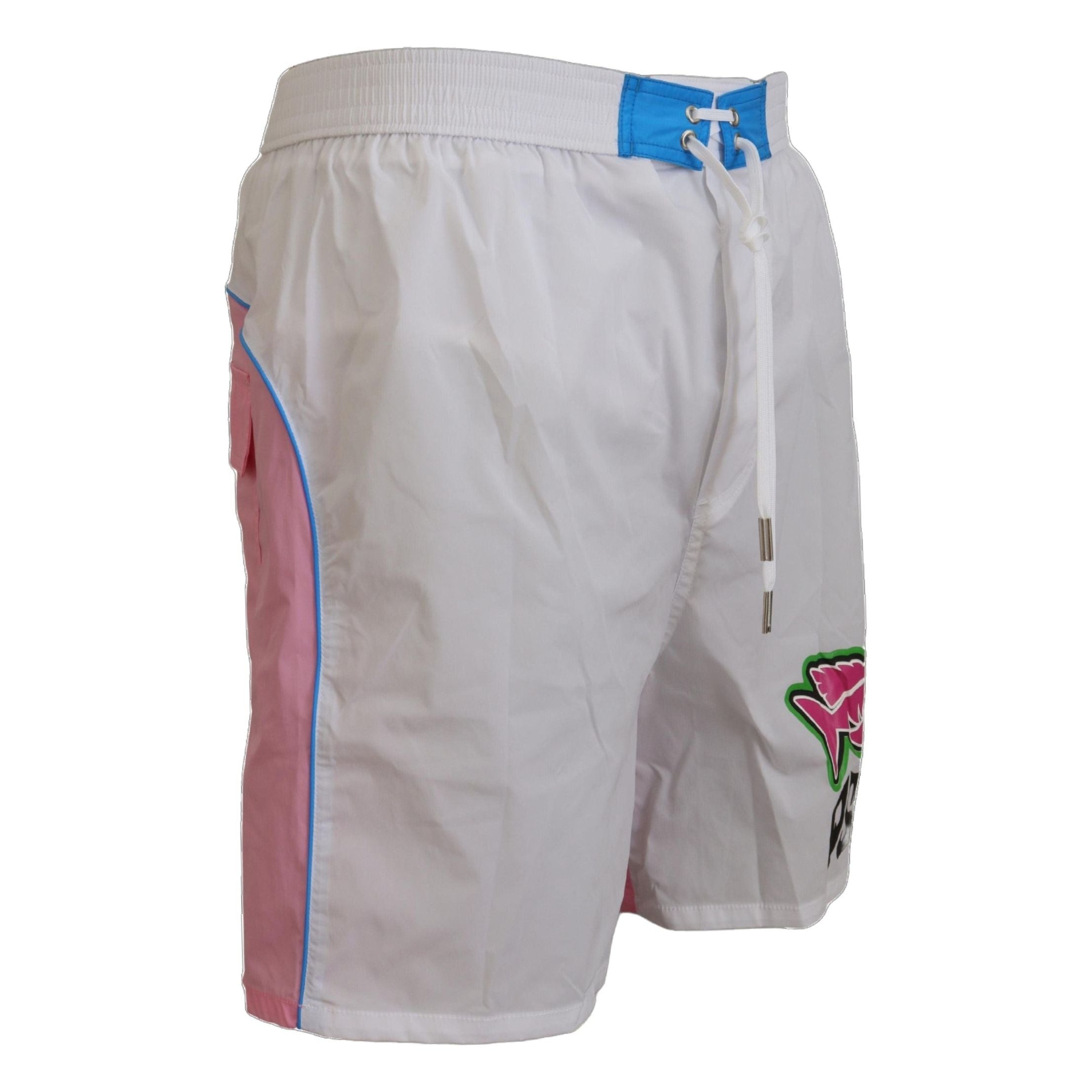 Dsquared² White & Pink Print Swim Shorts Elegance