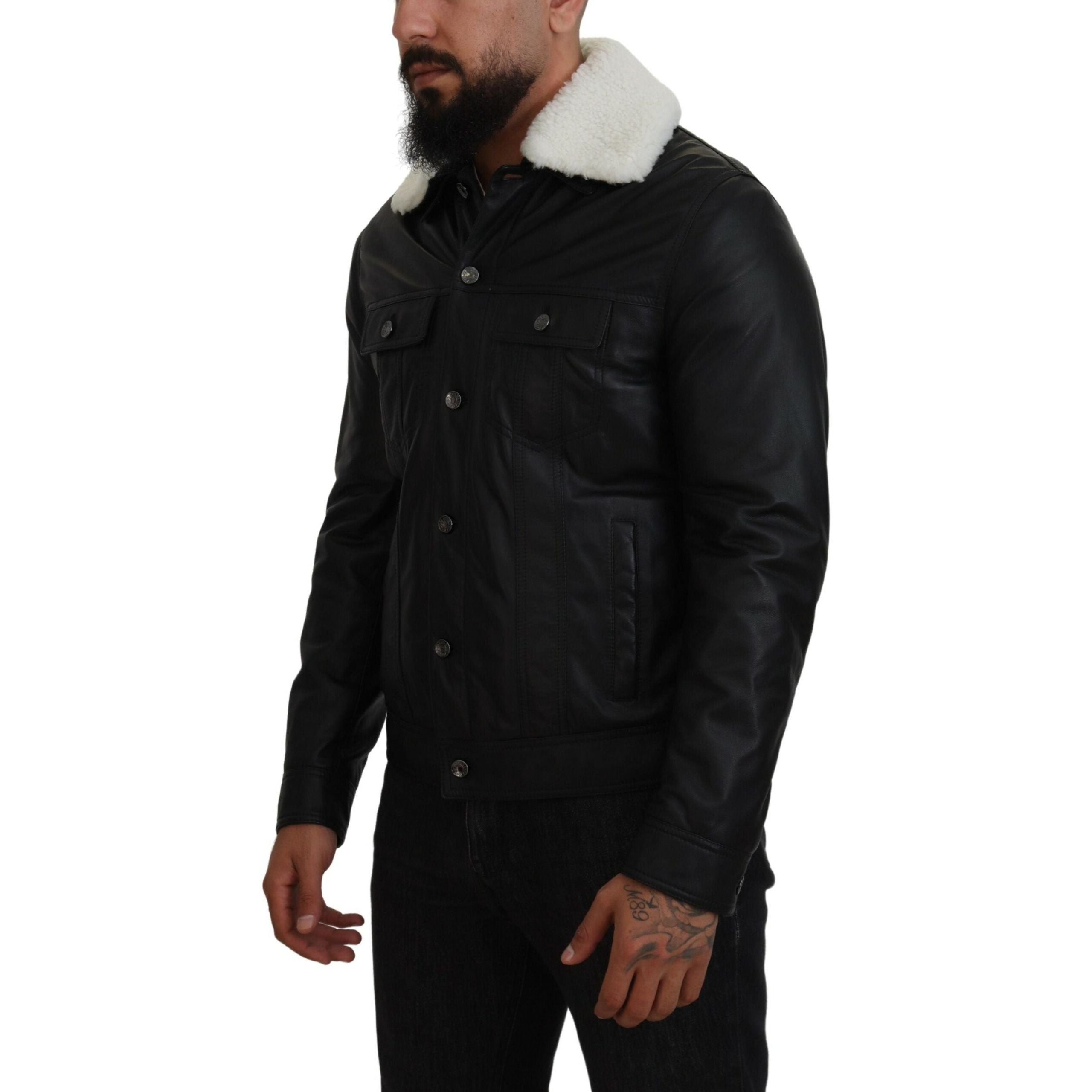 Dolce & Gabbana Black Leather Bomber Jacket Luxe