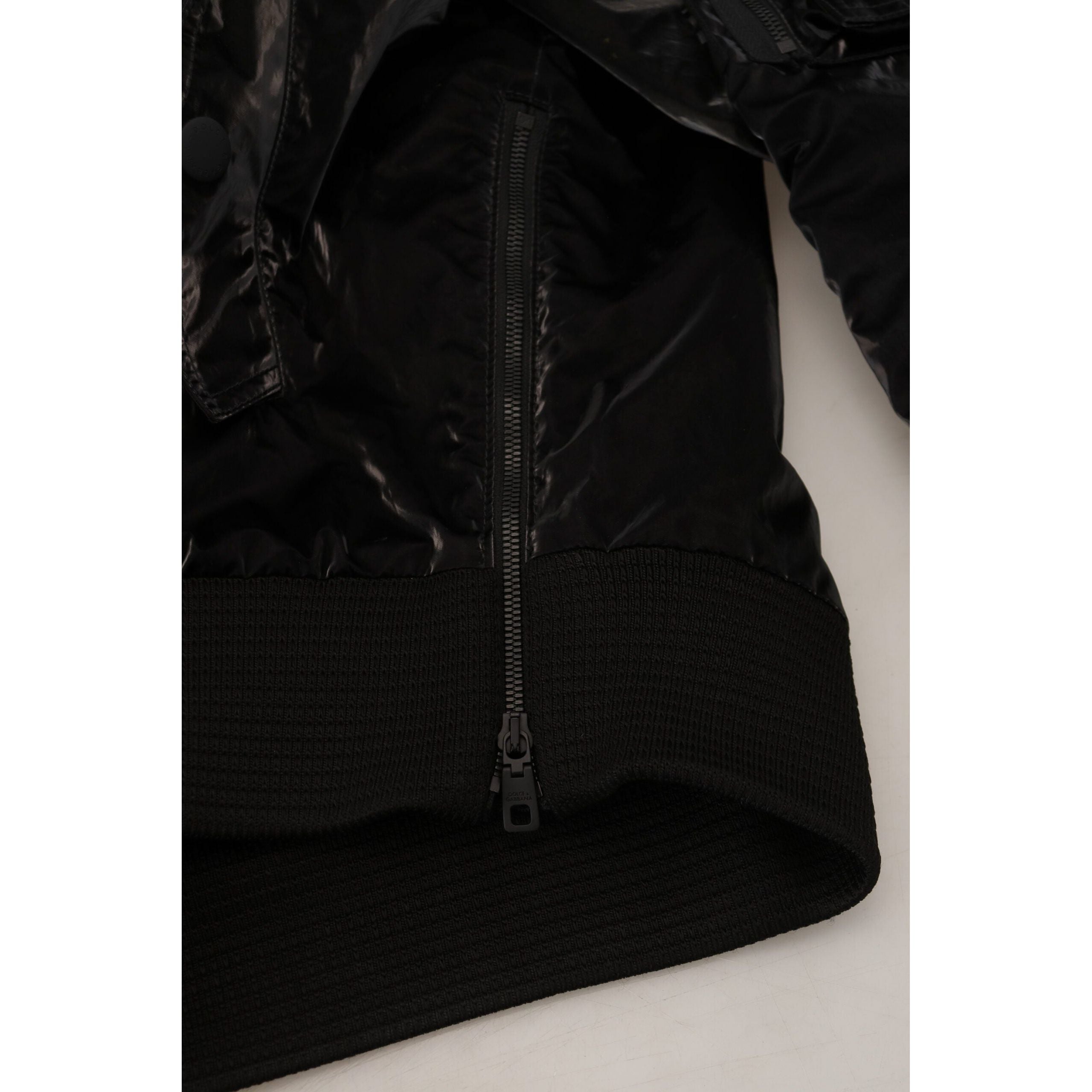 Dolce & Gabbana Black Nylon Bomber Hooded Jacket