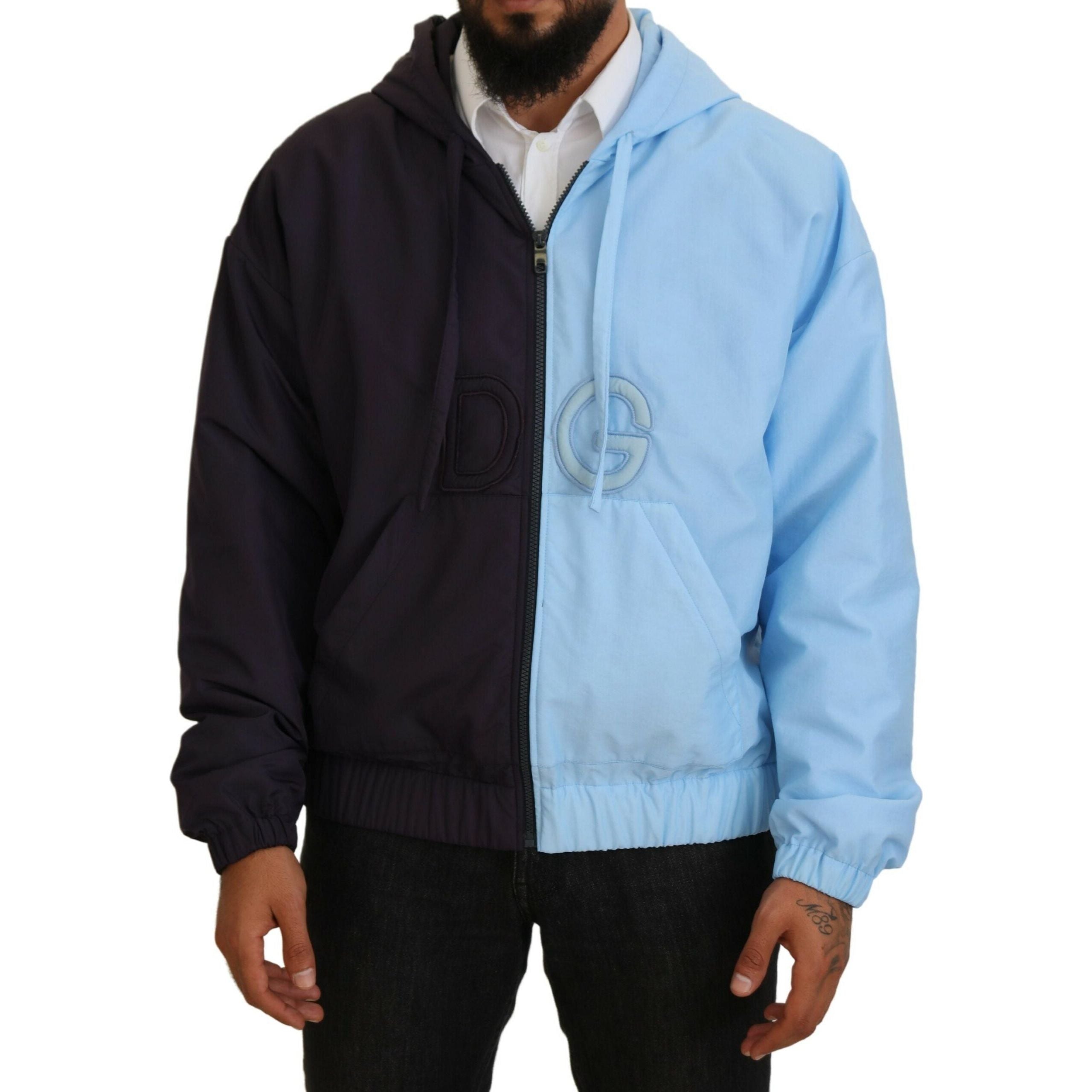 Dolce & Gabbana Blue Nylon Jacket Full Zipper Closure