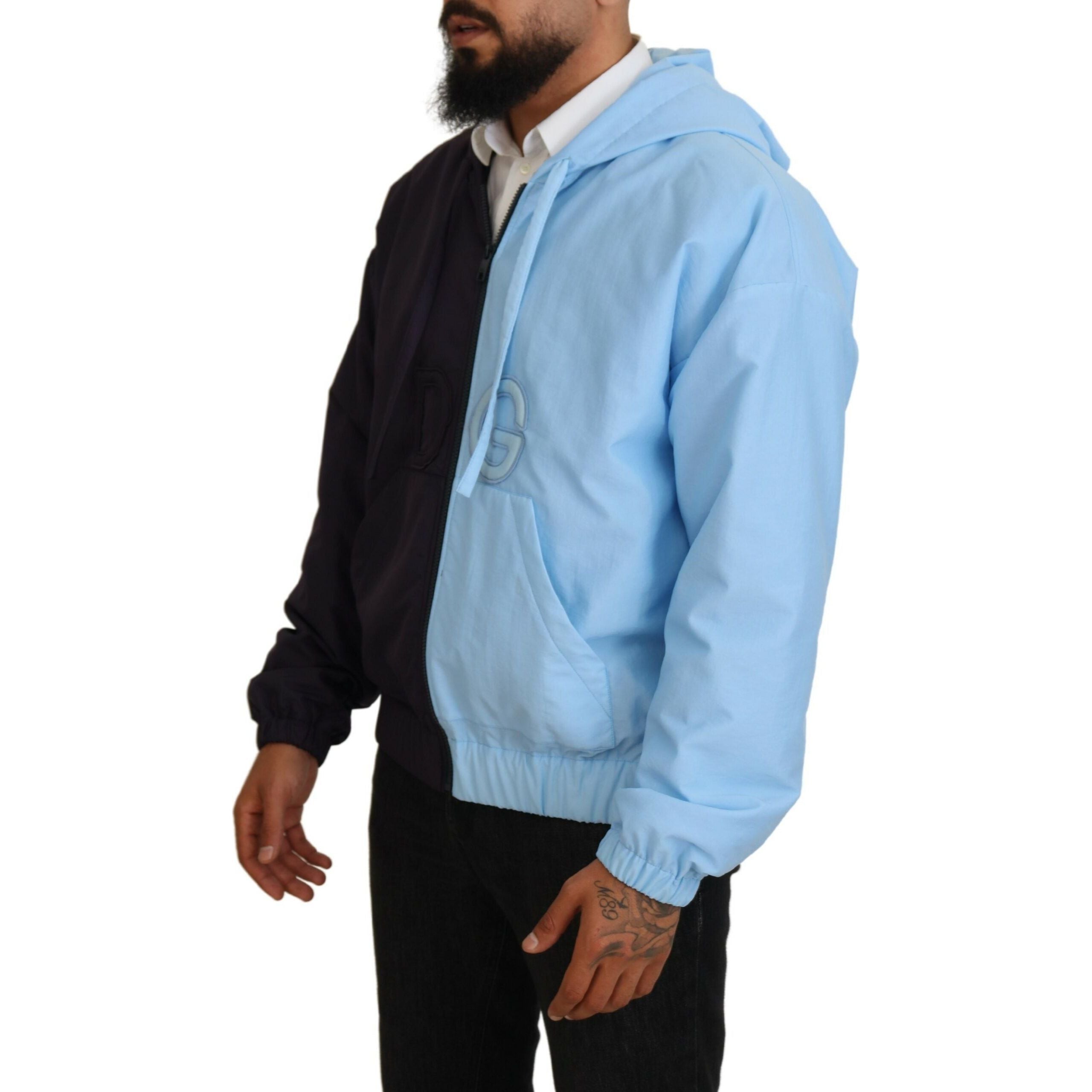 Dolce & Gabbana Blue Nylon Jacket Full Zipper Closure