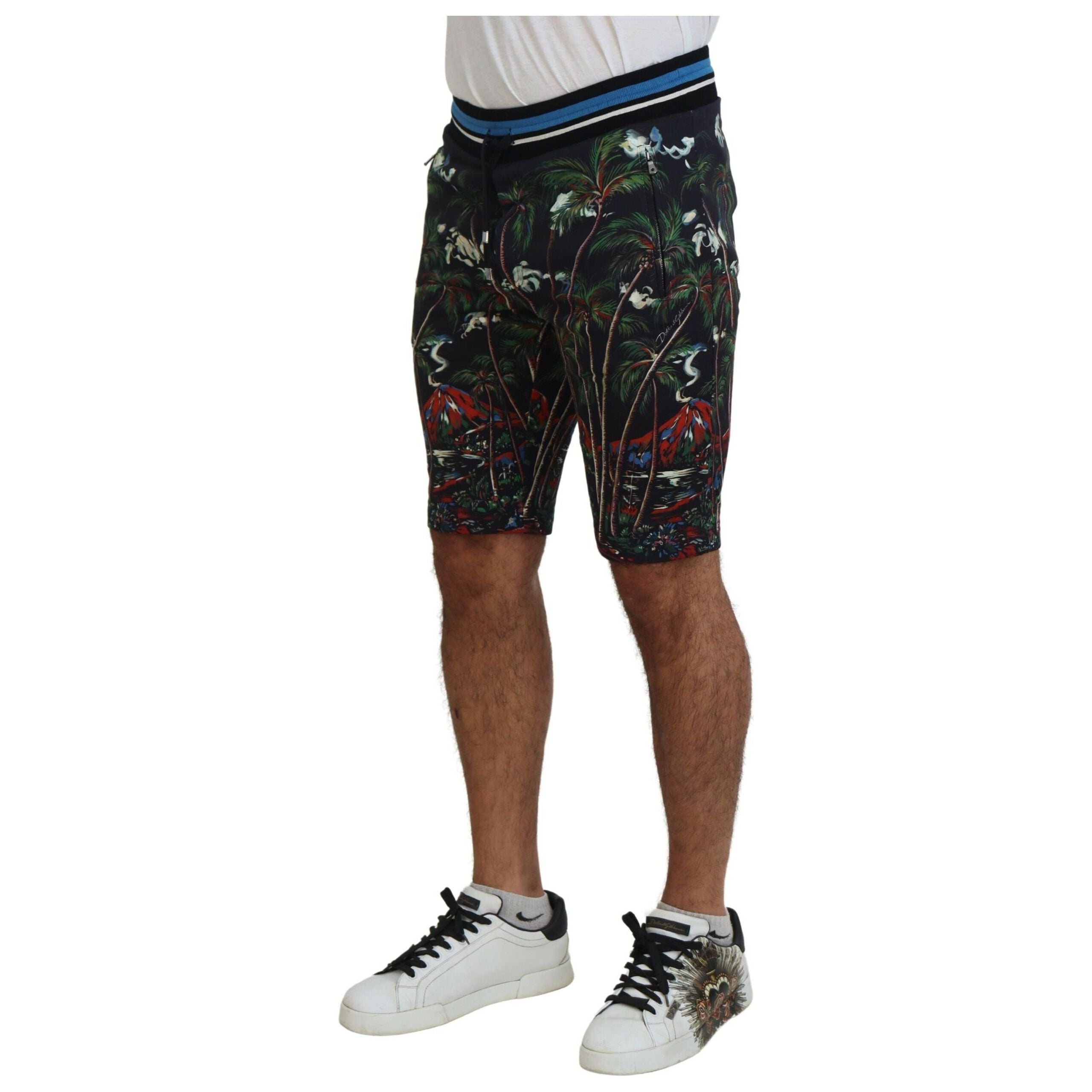 Dolce & Gabbana Black Cotton Volcano Print Casual Shorts